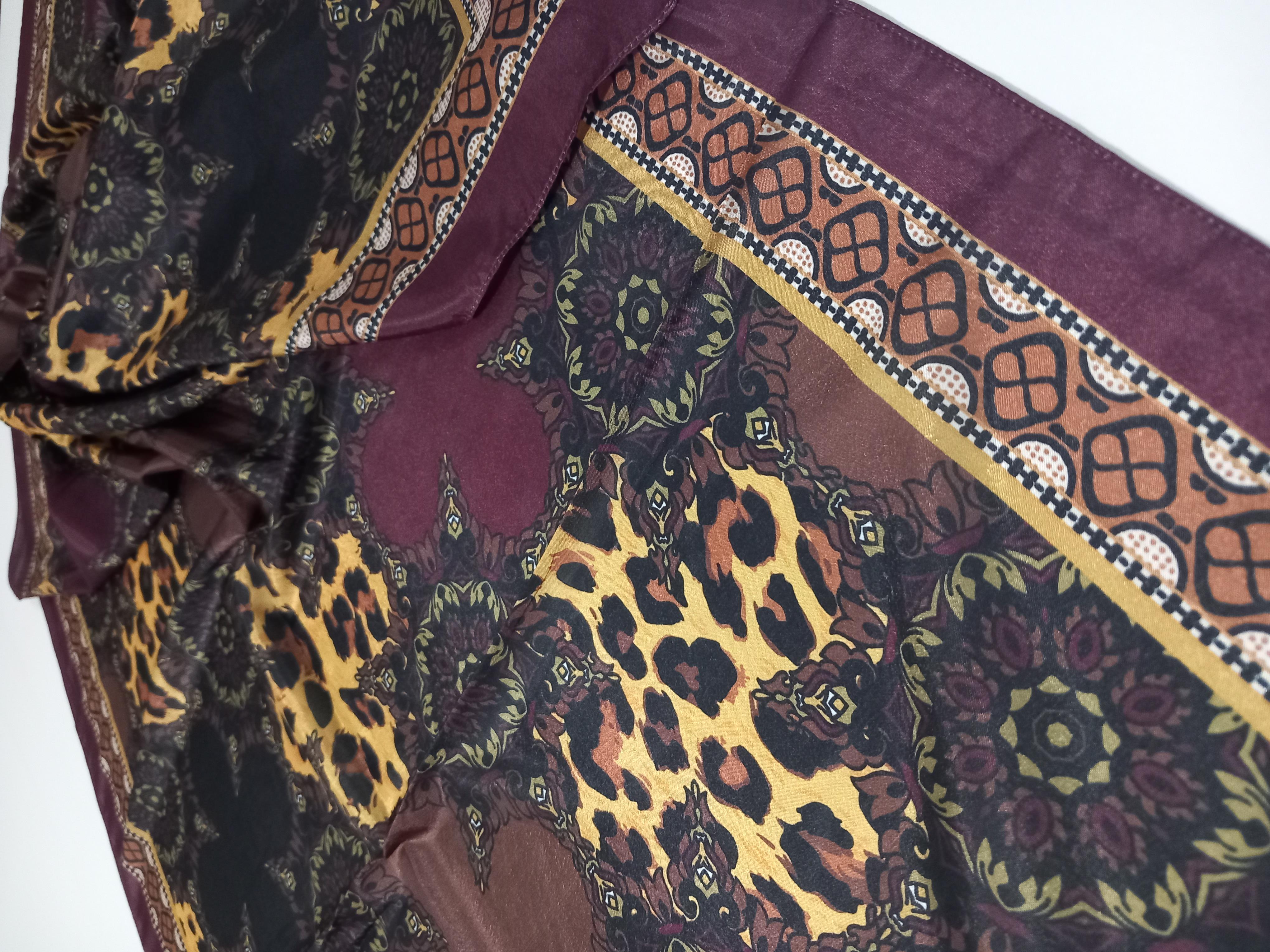 Harem Scarf Brisa Dijital Bordo Kahve Leopar Etnik Desen Şal-7501-535-KVS0589