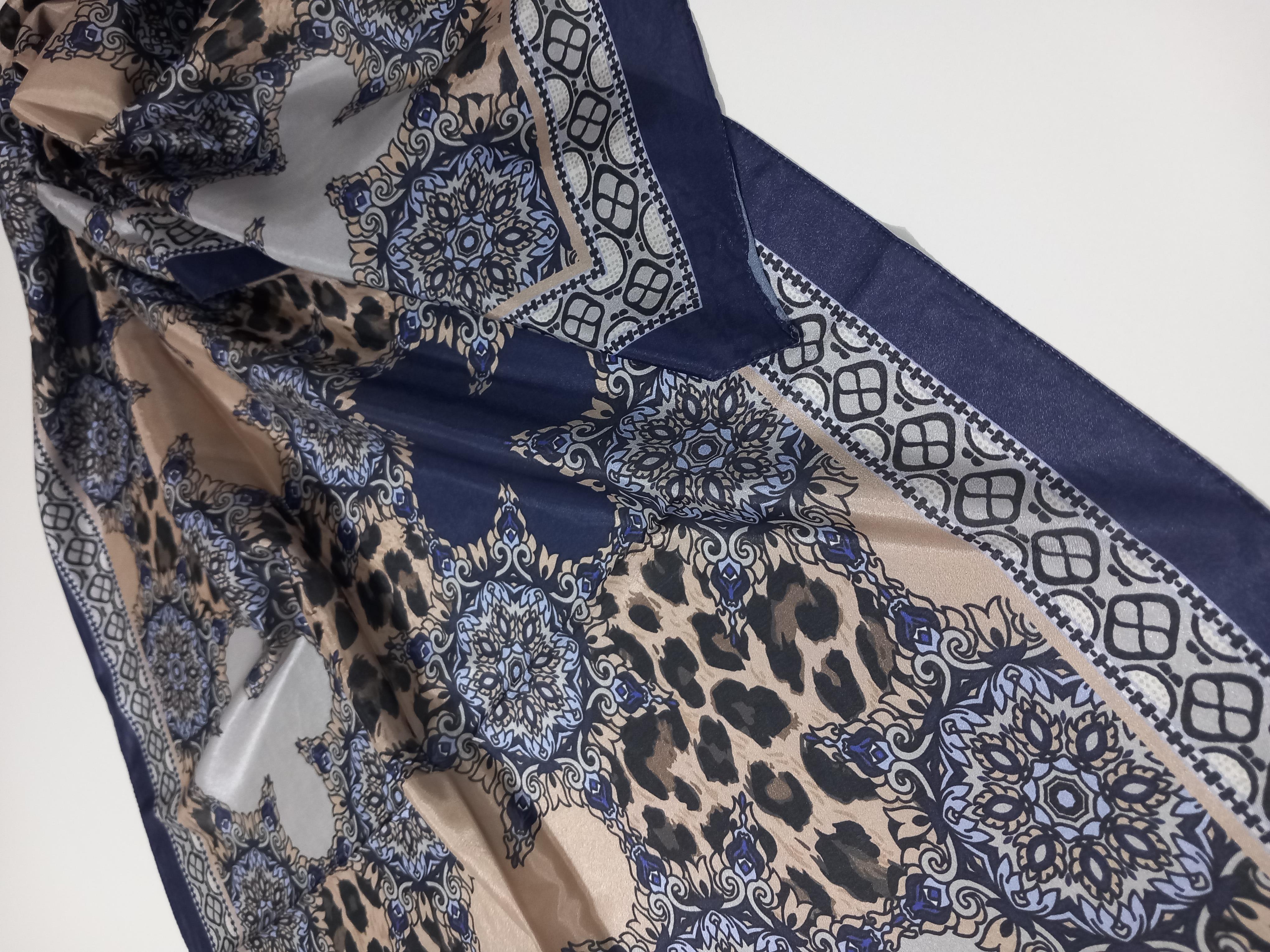 Harem Scarf Brisa Dijital Lacivert Bej Leopar Etnik Desen Şal-7501-534-KVS0591
