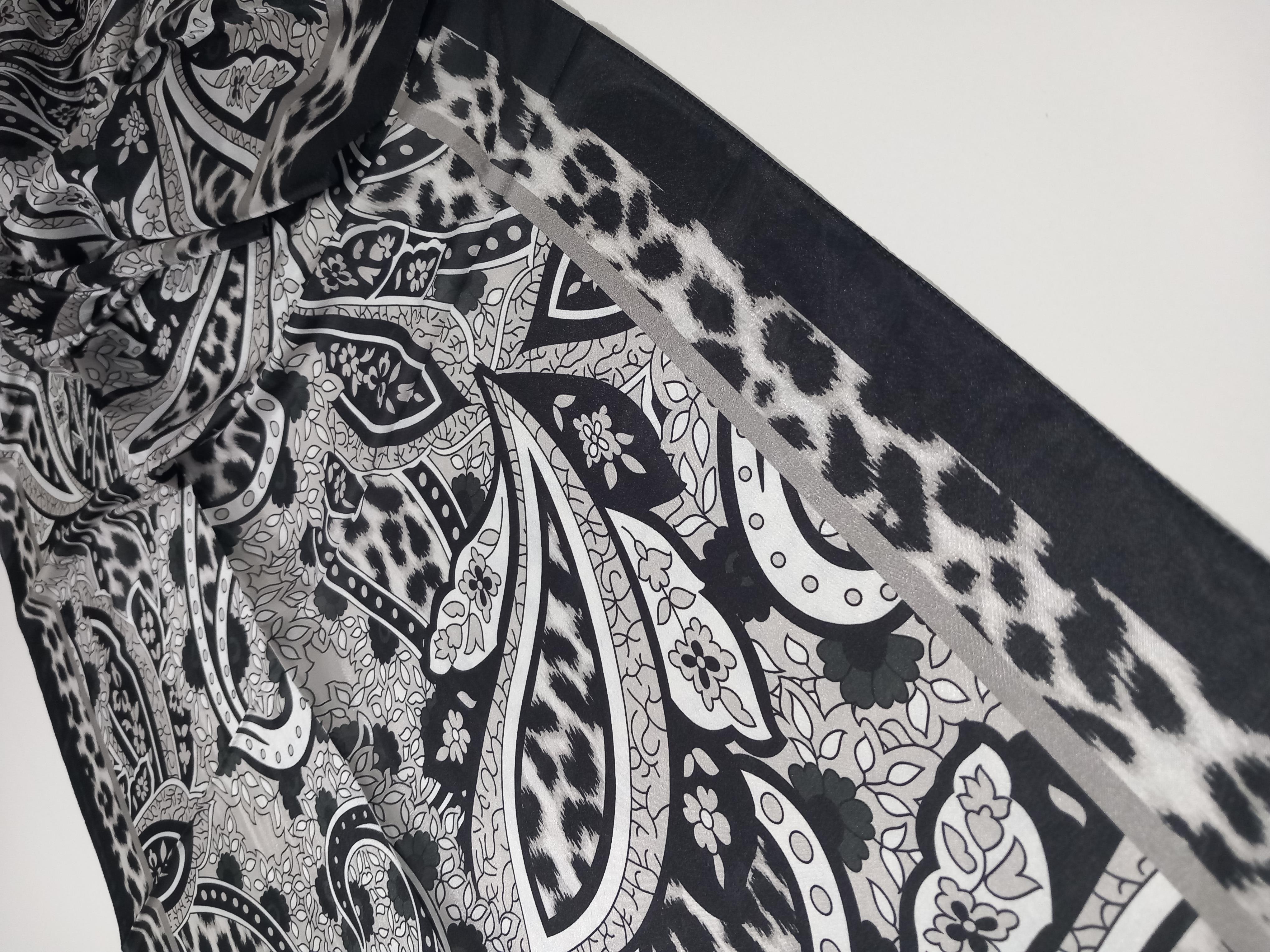 Harem Scarf Brisa Dijital Siyah Gümüş Leopar Etnik Desen Şal-7503-536-KVS0582