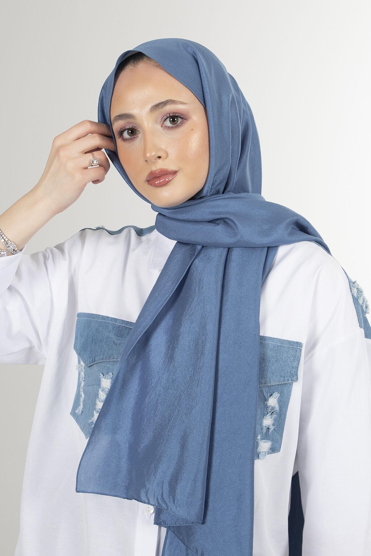 Harem Scarf Brisa Vual İndigo Mavi Düz Renk Şal-1197-98-KVS0597