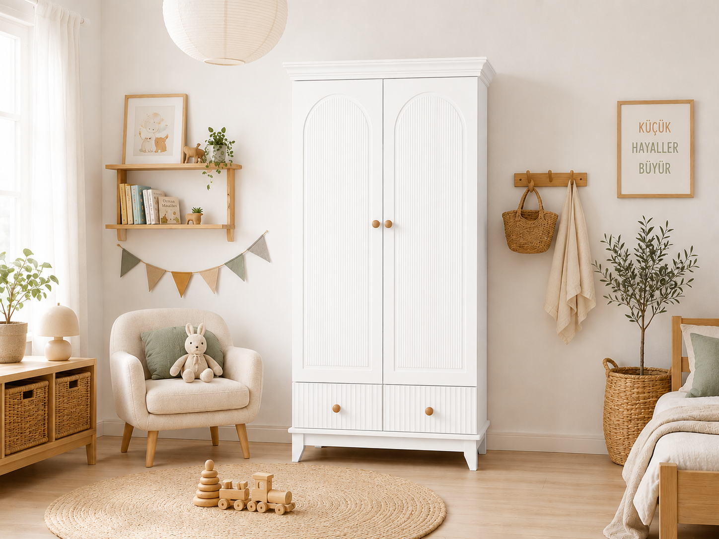 % 100 MDF Soho Beyaz 2 Kapılı Bebek & Çocuk Gardırop