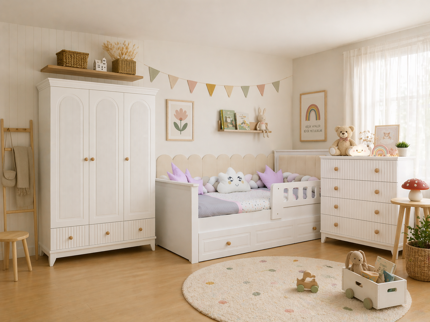 %100 MDF Bohem Beyaz Maxi Bebek&Çocuk Odası Takımı