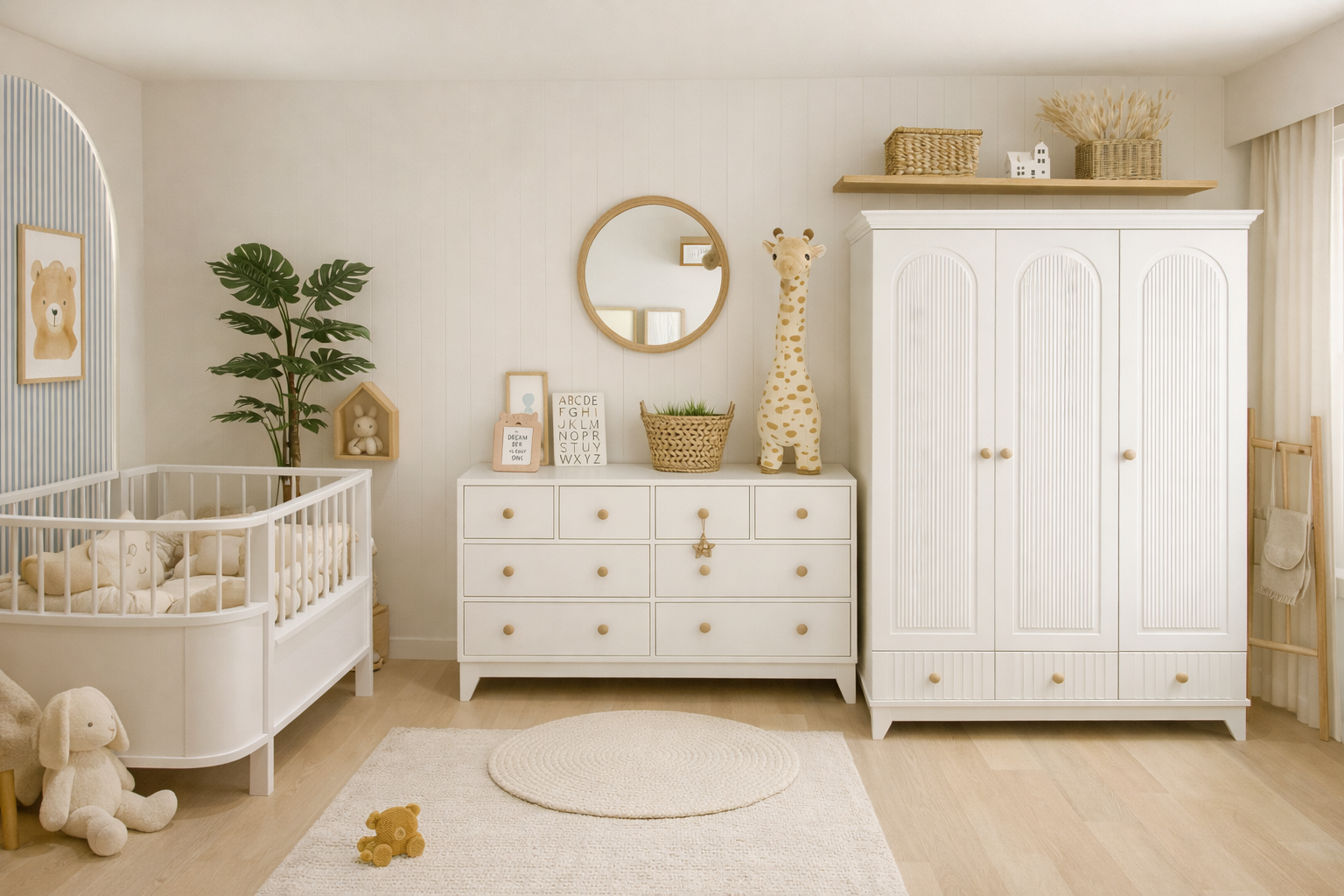 %100 MDF Bohem Maxi Bebek Odası Takımı ( 3 Kapılı Dolap & Bonnie Şifonyer & Büyüyen Beşik )