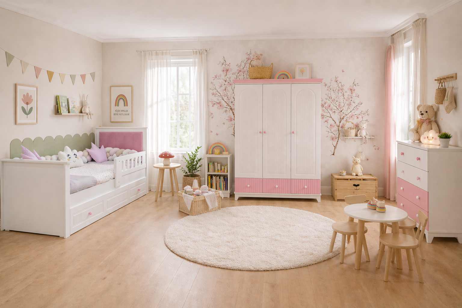 %100 MDF Bohem Pembe Maxi Bebek&Çocuk Odası Takımı