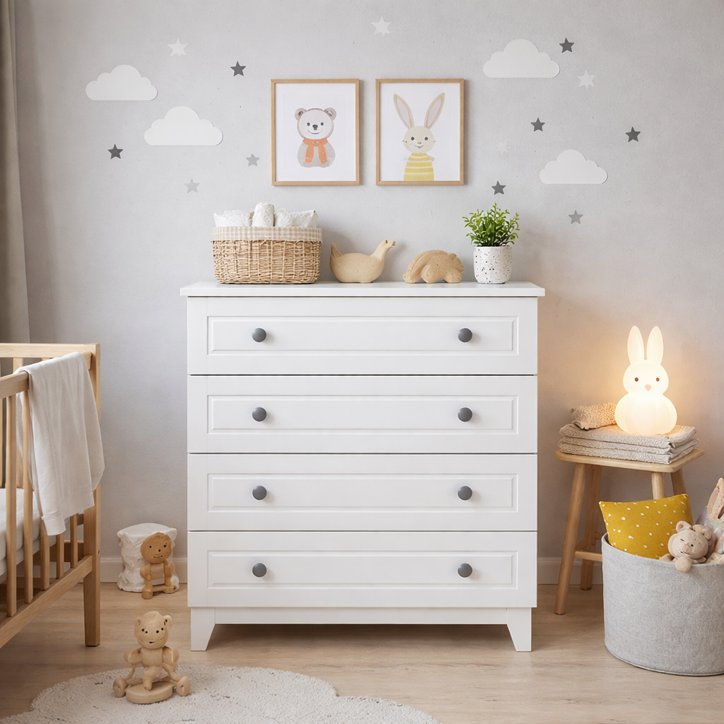 %100 MDF Stella Beyaz Mega Takım 4 Kapılı Dolap & 90x190 Kapitoneli Karyola & Şifonyer