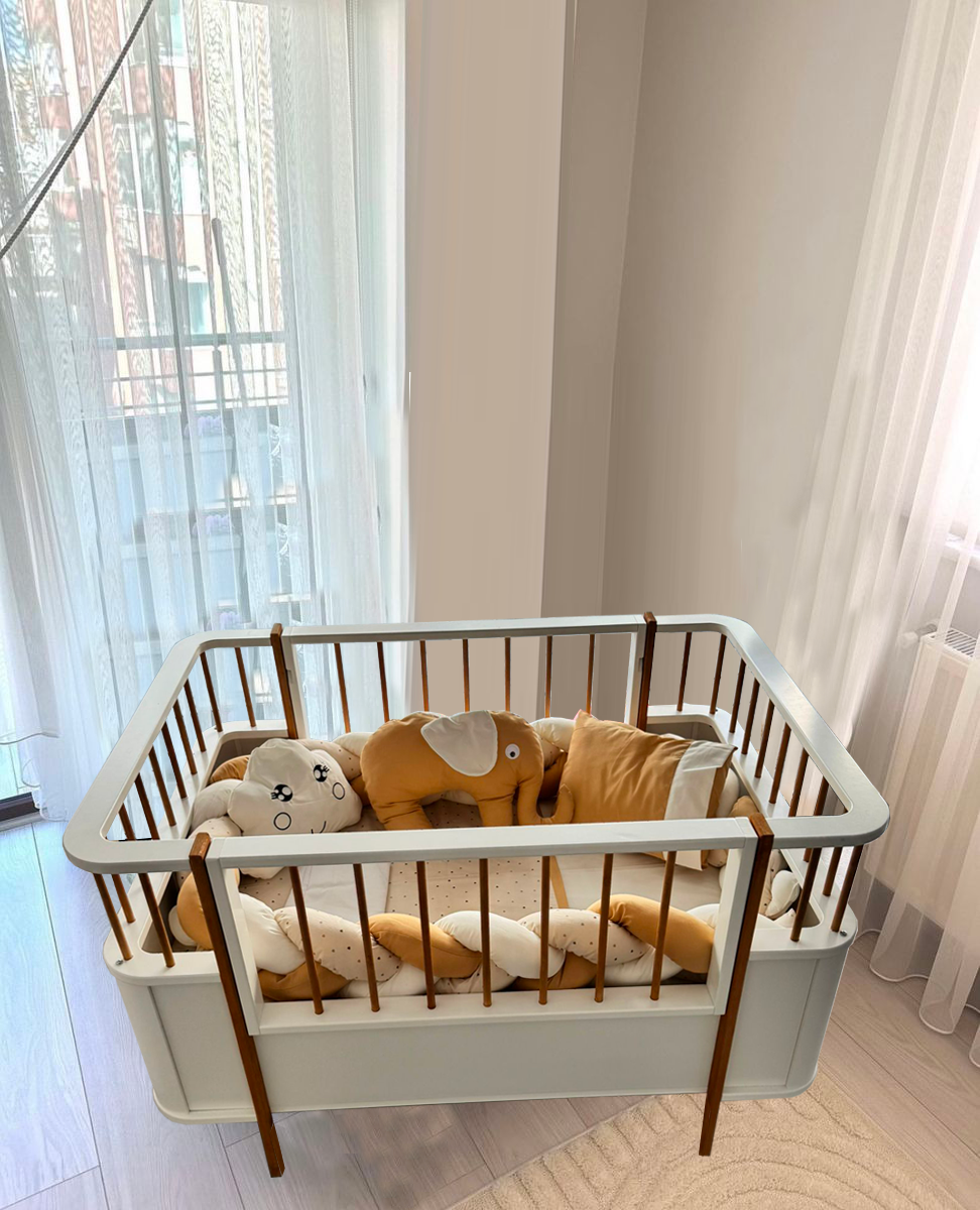 Bohem %100 MDF Ahşap Beyaz 80x130 cm ( 80x180 cm ) Büyüyen Beşik Karyola ( Sabit )