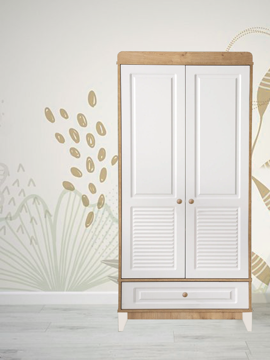 Panjur Ahşap Beyaz Full MDF 2 Kapılı Bebek & Çocuk Gardırop