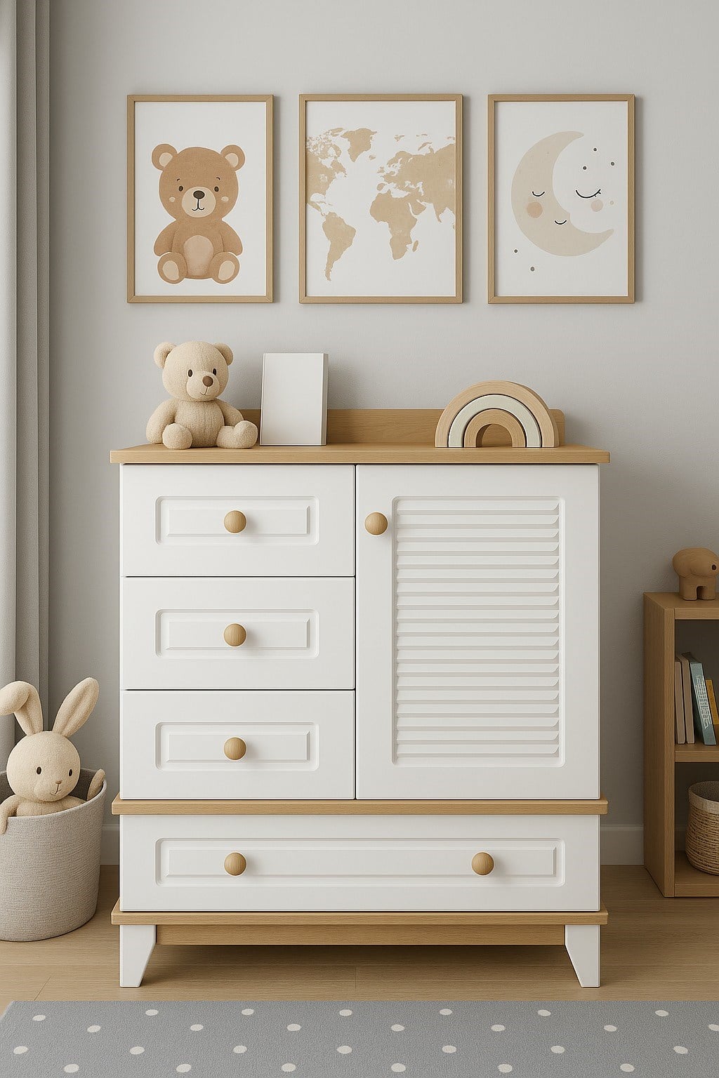 Panjur Ahşap Beyaz Full MDF Bebek & Çocuk Odası Şifonyer