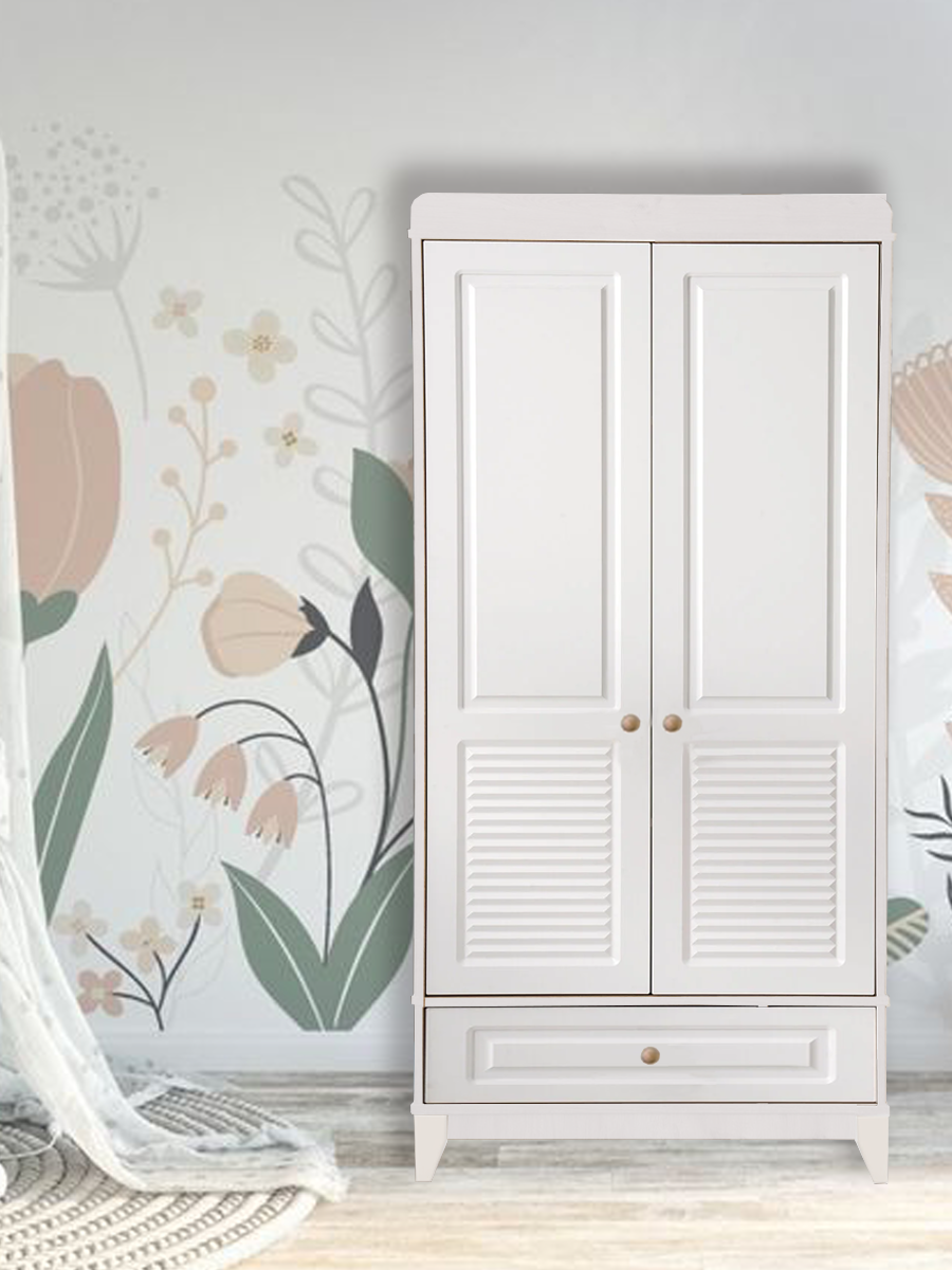 Panjur Beyaz  Full MDF 2 Kapılı Bebek & Çocuk Gardırop