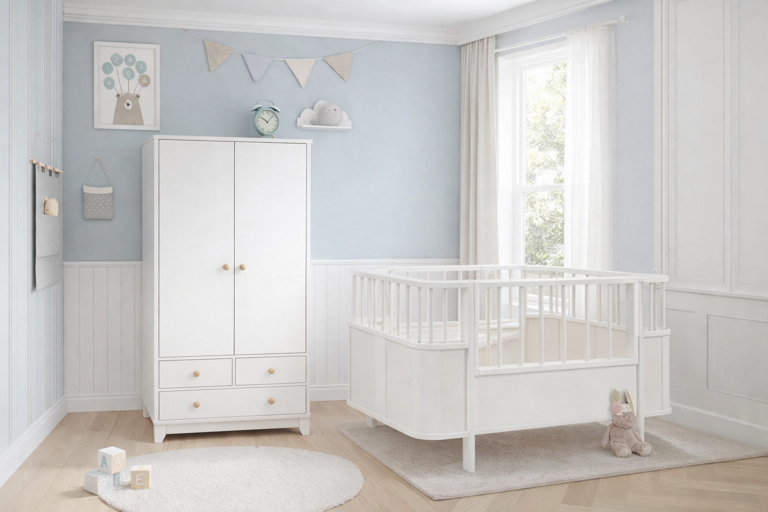  %100 MDF Bonnie 2 Kapılı Gardırop & %100 MDF Bohem 80x130 cm ( 80x180 cm ) Büyüyen Beşik