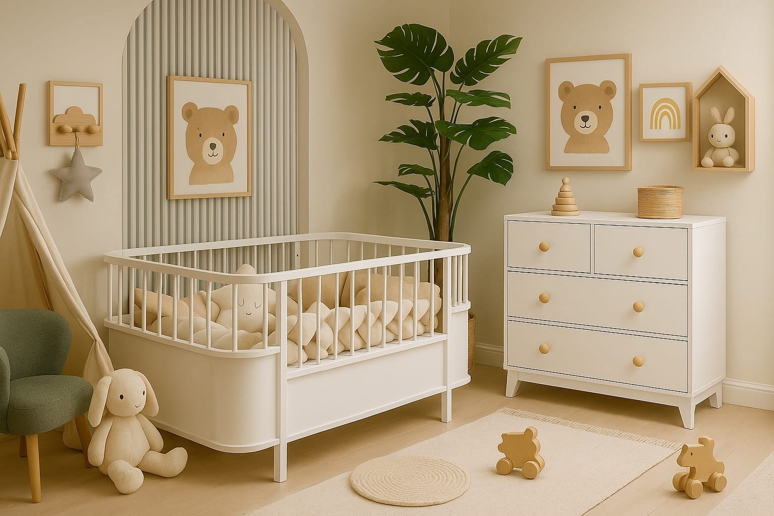  %100 MDF Bonnie 4 Çekmeceli Şifonyer & %100 MDF Bohem Beyaz 80x130 cm ( 80x180 cm ) Büyüyen Beşik