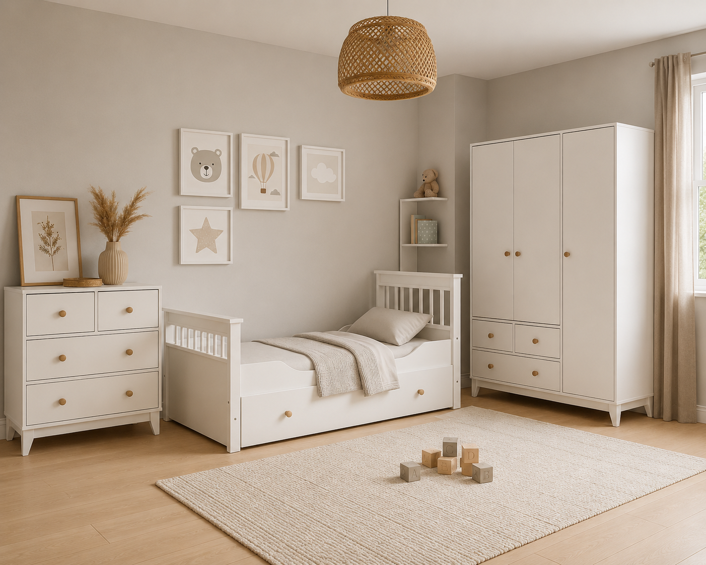  %100 MDF Bonnie Bebek&Çocuk Odası ( 3 Kapılı Dolap & 4 Çekmeceli Şifonyer & 90x190 Yavrulu Karyola)