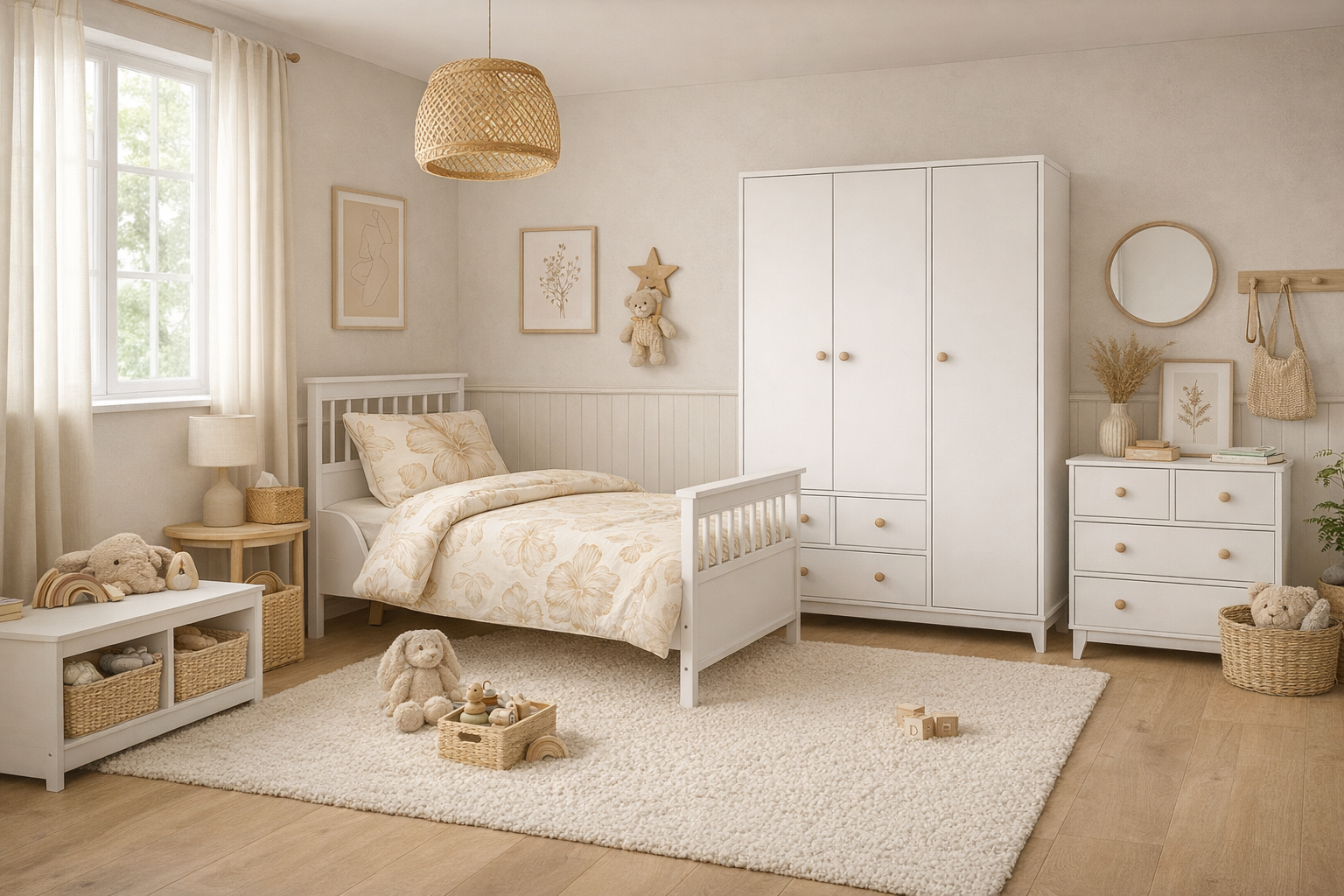  %100 MDF Bonnie Bebek&Çocuk Odası ( 3 Kapılı Dolap & 4 Çekmeceli Şifonyer & 90x190 Yavrusuz Karyola)
