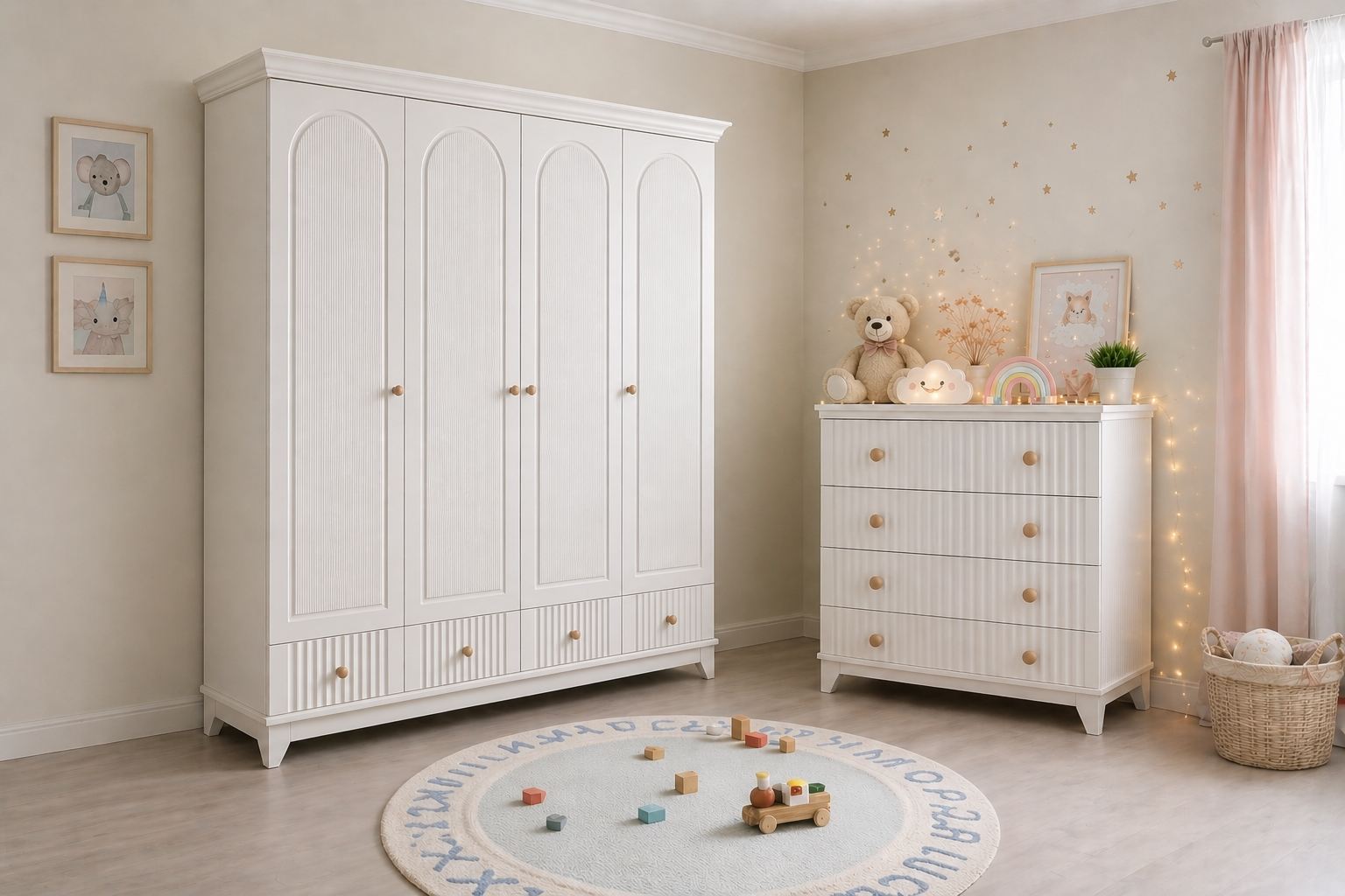  %100MDF Bohem 4 Kapılı Dolap & Bohem Şifonyer