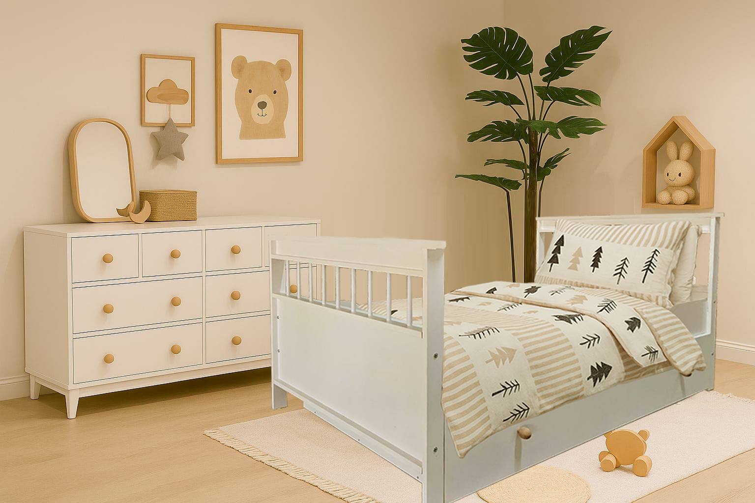 %100 MDF Bonnie 8 Çekmeceli Bebek&Çocuk Şifonyer & %100 MDF Bonnie 90x190 Yavrulu Montessori Karyola
