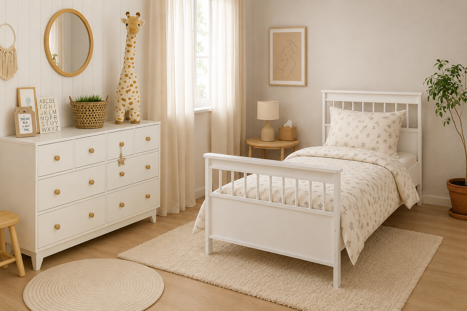 %100 MDF Bonnie 8 Çekmeceli Bebek&Çocuk Şifonyer & %100 MDF Bonnie 90x190 Yavrusuz Montessori Karyola