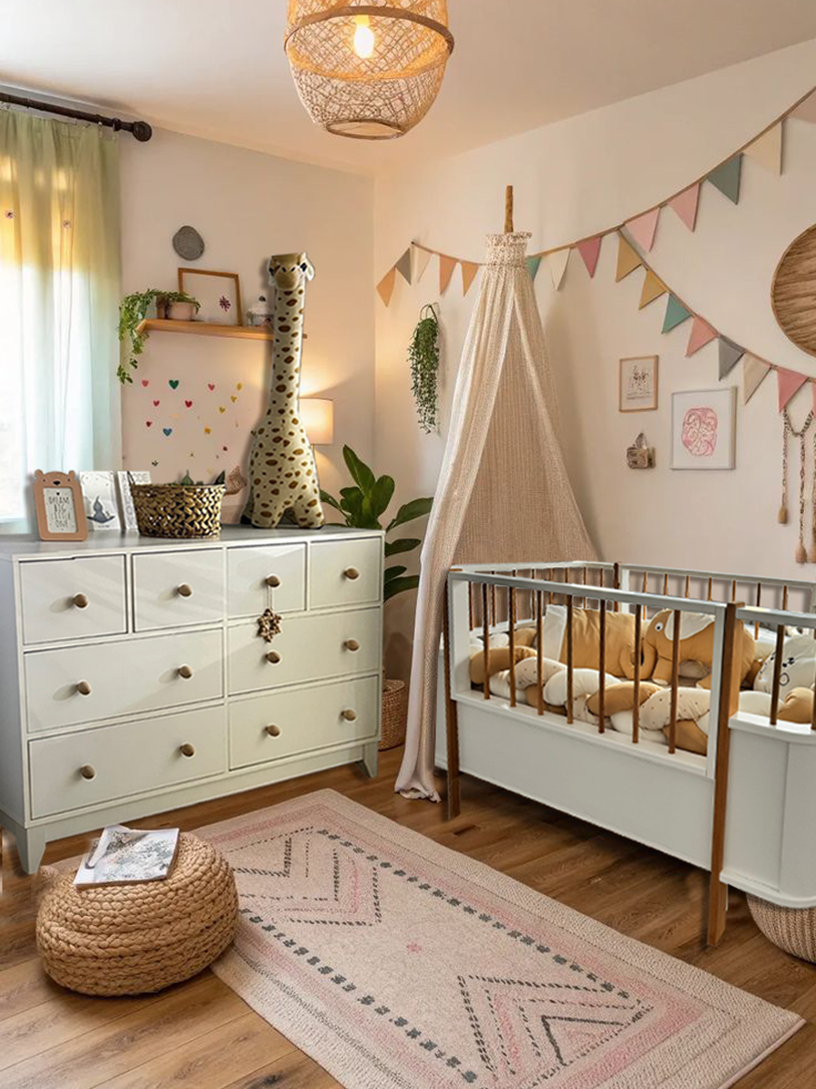 %100 MDF Bonnie 8 Çekmeceli Şİfonyer & %100 MDF Bohem Ahşap Beyaz 80x130 cm ( 80x180 cm ) Büyüyen Beşik