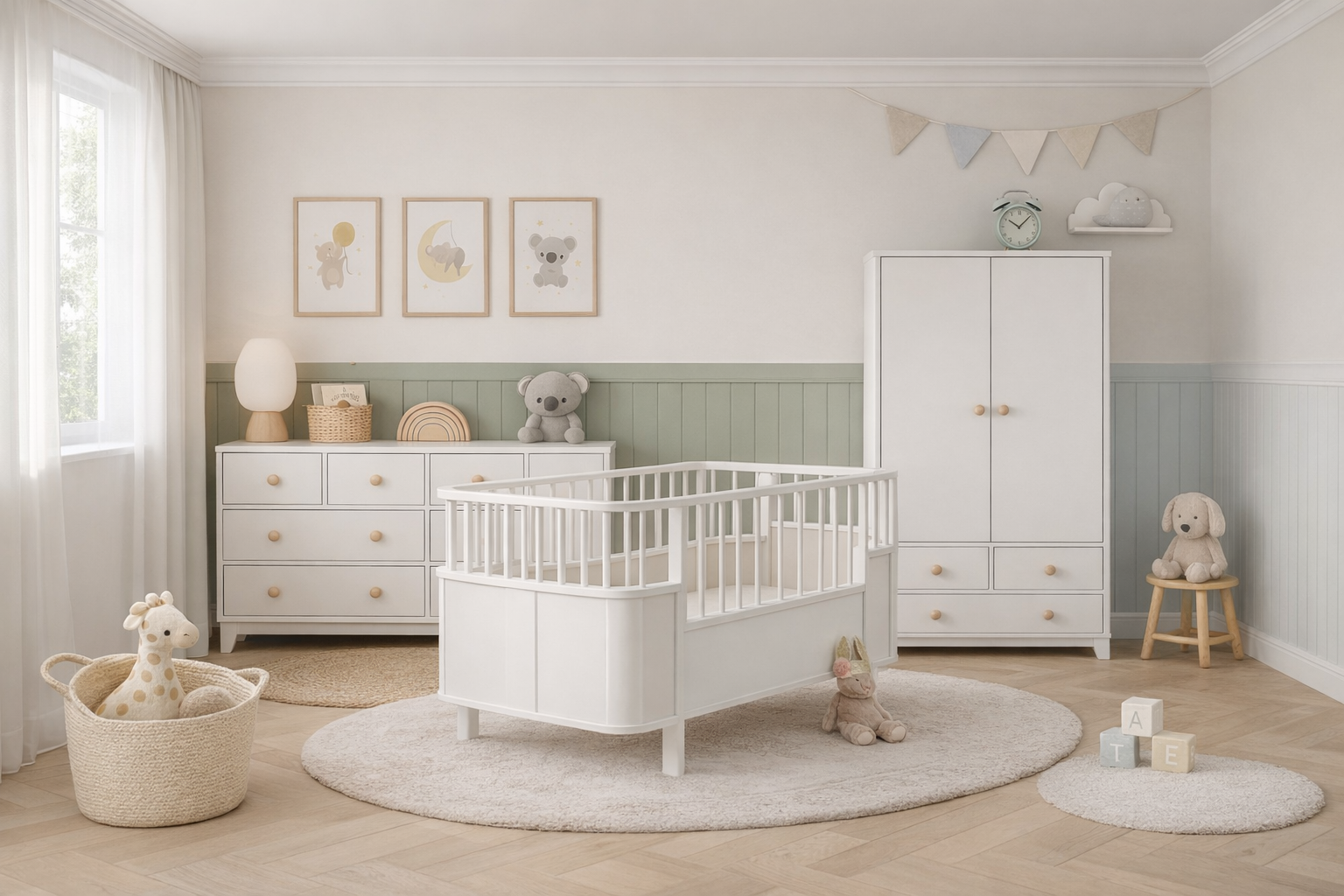 %100 MDF Bonnie Mini (Large) Bebek Odası (2 Kapılı Dolap& 8 Çekmece Şifonyer & 80x180 Büyüyen Beşik)