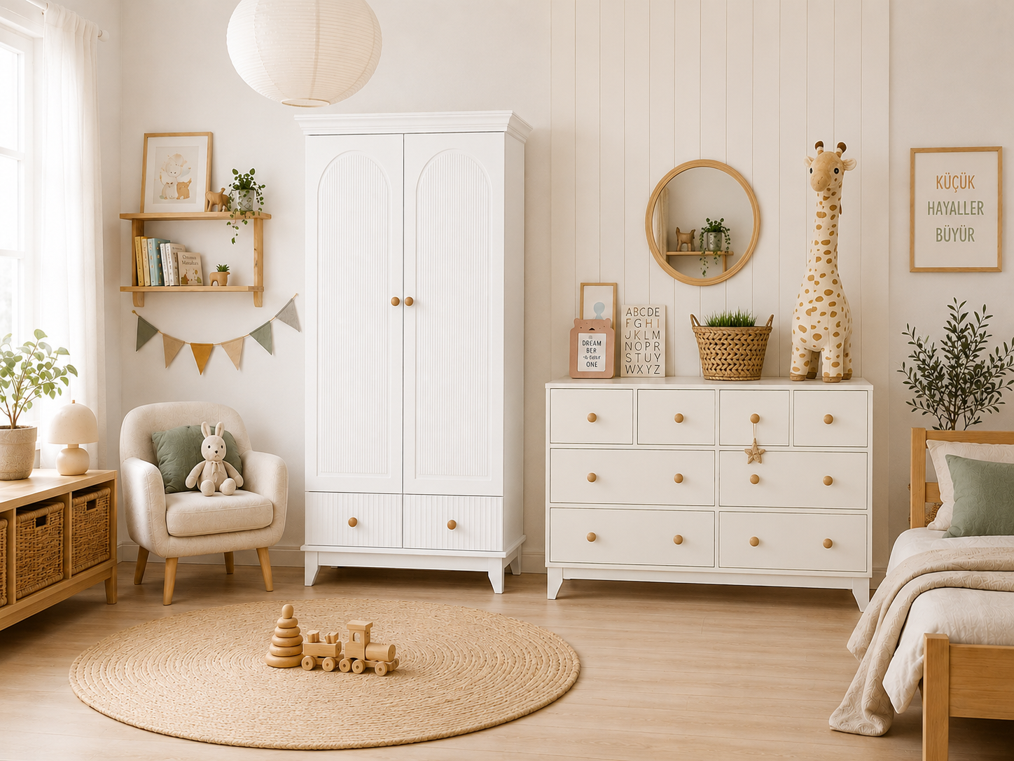 %100 MDF Soho 2 Kapılı Bebek&Çocuk Gardırop & Bonnie 8 Çekmeceli Şifonyer