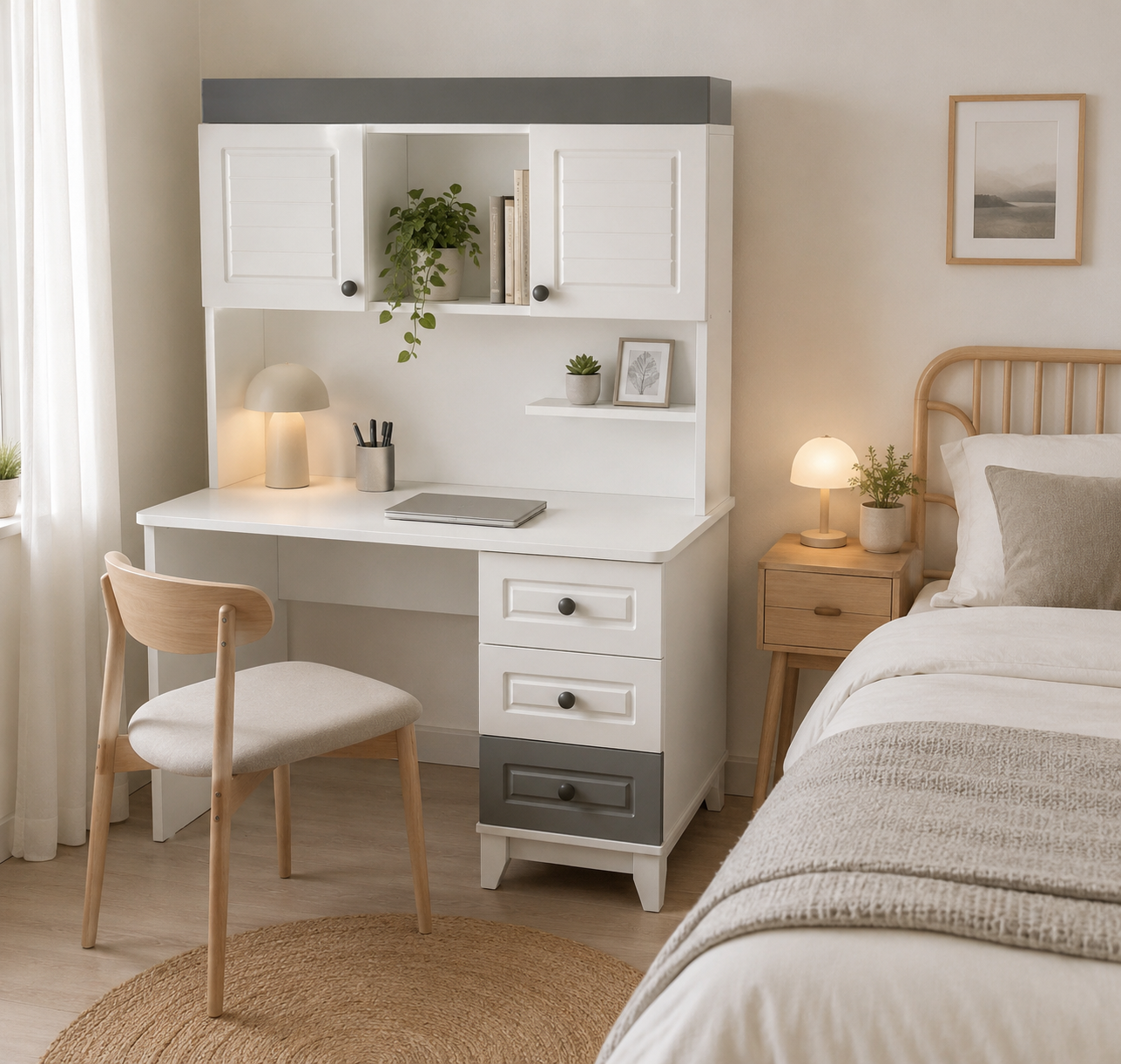 %100 MDF Stella Gri Beyaz Çocuk Çalışma Masası