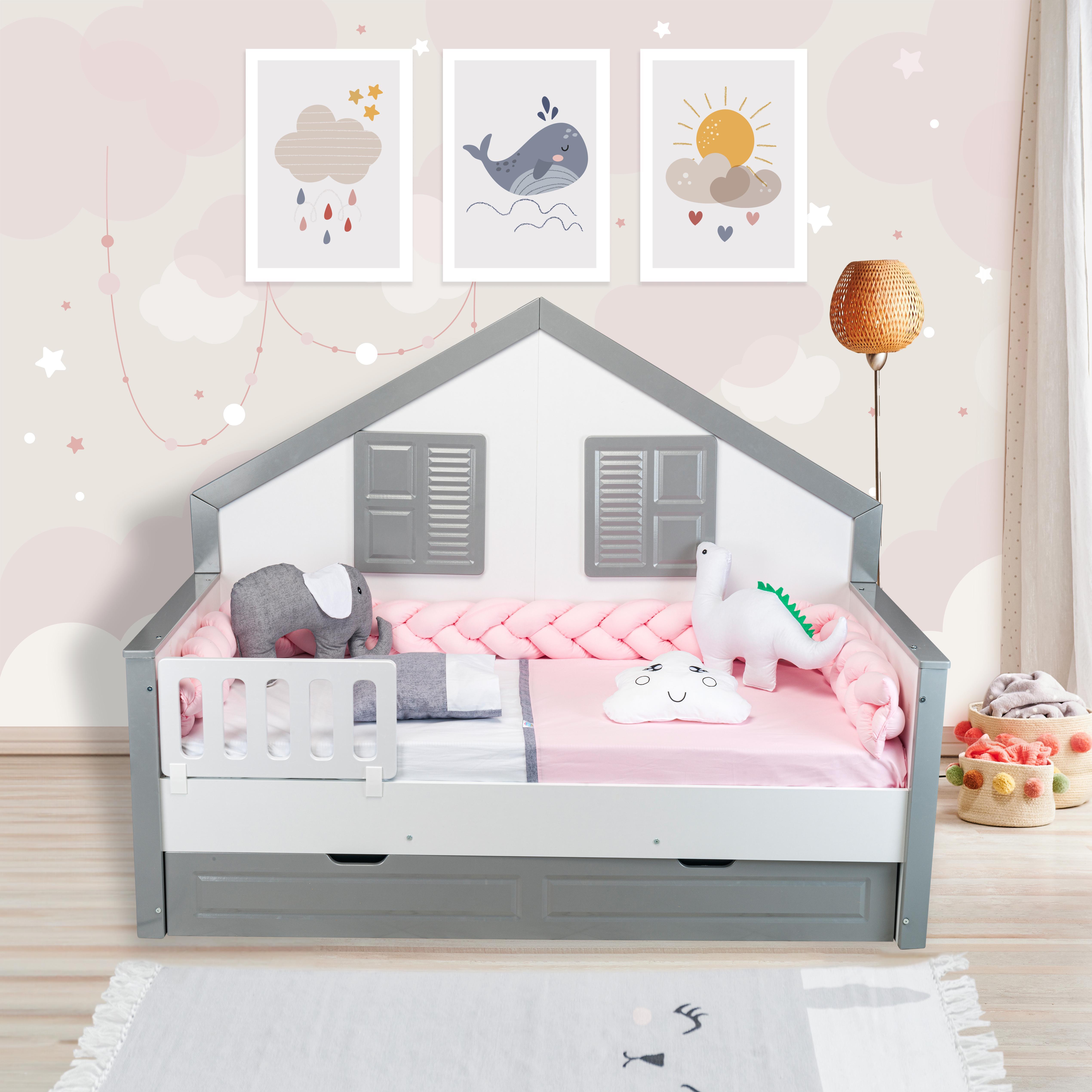 Aras Bebe 90x190 Pembe Örgülü Montessori Uyku Seti