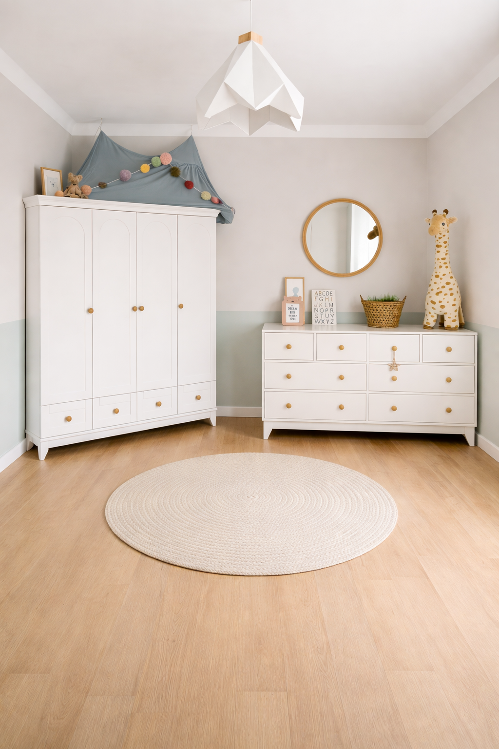 Oslo %100 MDF Düz Desen 4 Kapılı Bebek & Çocuk Gardırop & %100 MDF Bonnie Bebek & Çocuk Şifonyer
