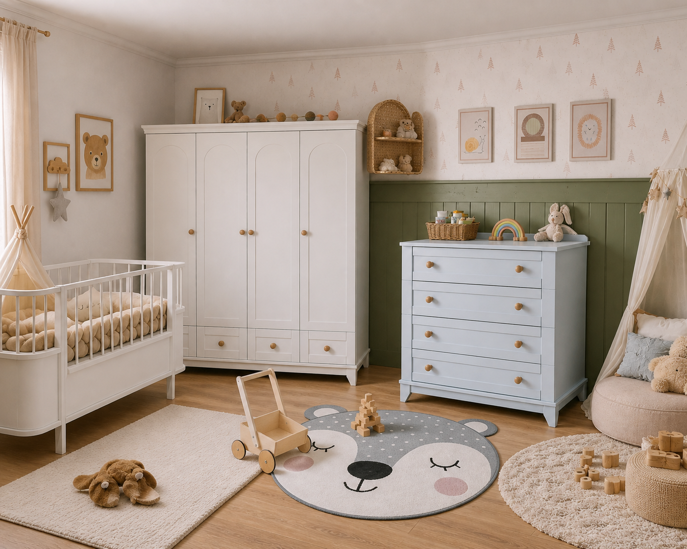 Oslo %100 Mdf Mega Bebek & Çocuk Odası Takımı ( 4 Kapılı Dolap&şifonyer&80x130 Büyüyen Beşik )