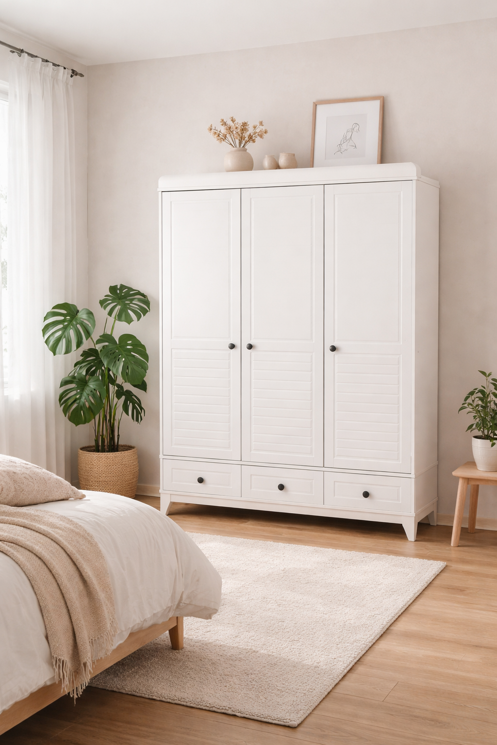 Stella Beyaz Full MDF 3 Kapılı Bebek & Çocuk Gardırop