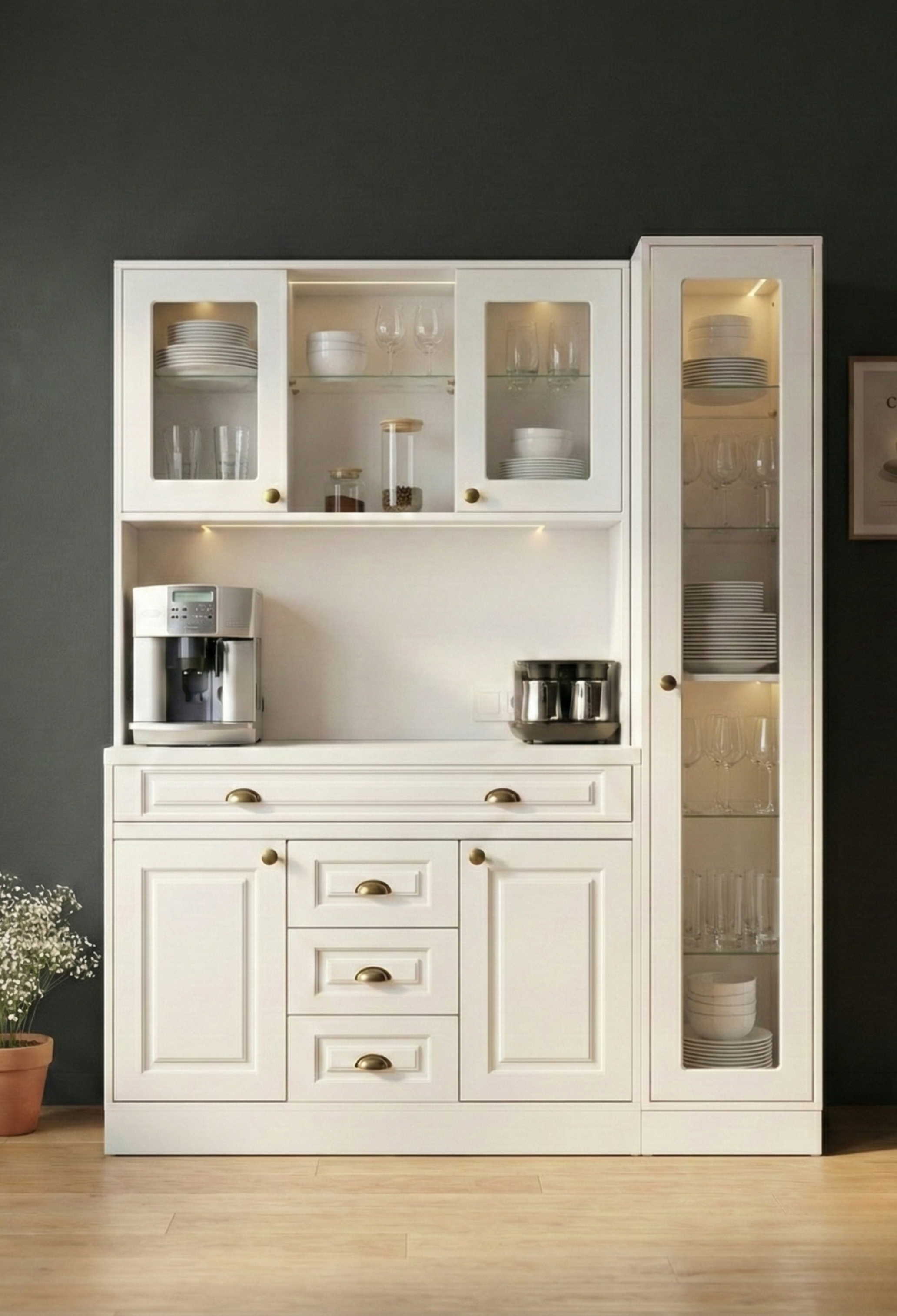 Kahve KöşesiAvm 24Mikel Masalı Beyaz Kahve Köşesi Led Aydınlatmalı %100 Mdf Ücretsiz Montaj 160*45*200
