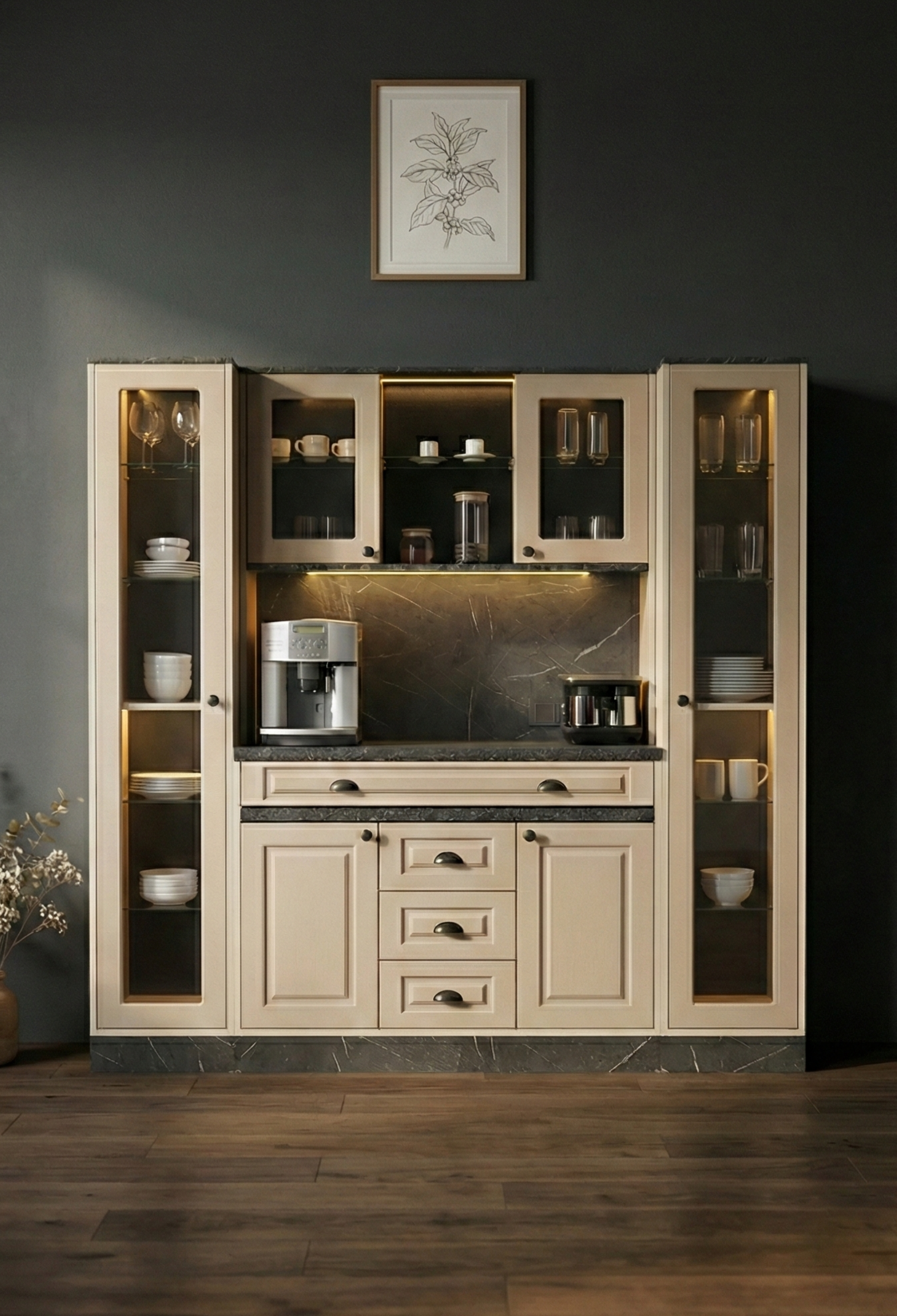 Kahve KöşesiAvm 24Mikel Masalı Siyah - Cappucino Kahve Köşesi Led Aydınlatmalı %100 Mdf Ücretsiz Montaj 200*45*200