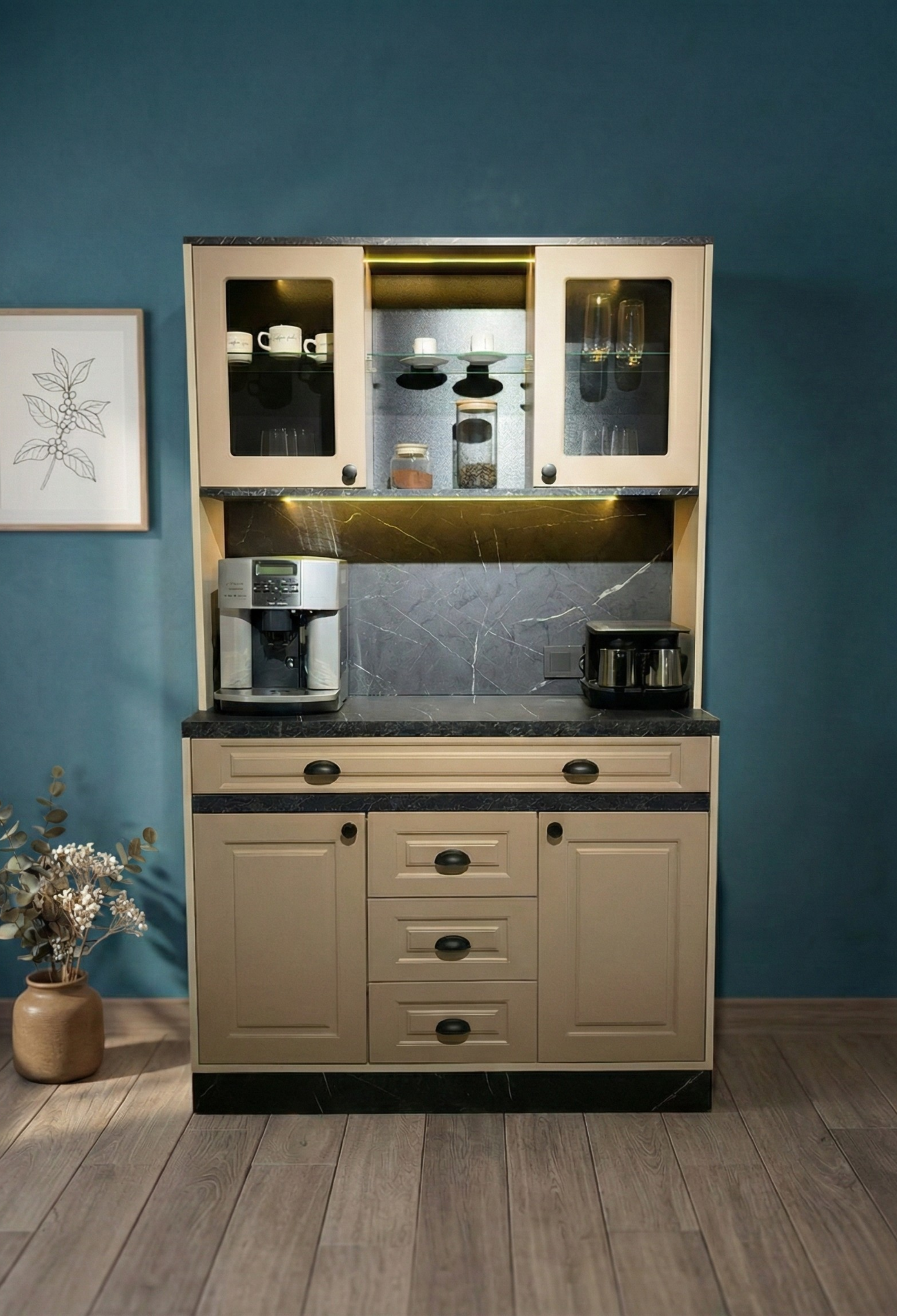 Kahve KöşesiAvm 24Mikel Masalı Siyah - Cappucino Kahve Köşesi Led Aydınlatmalı %100 Mdf Ücretsiz Montaj 120*45*200