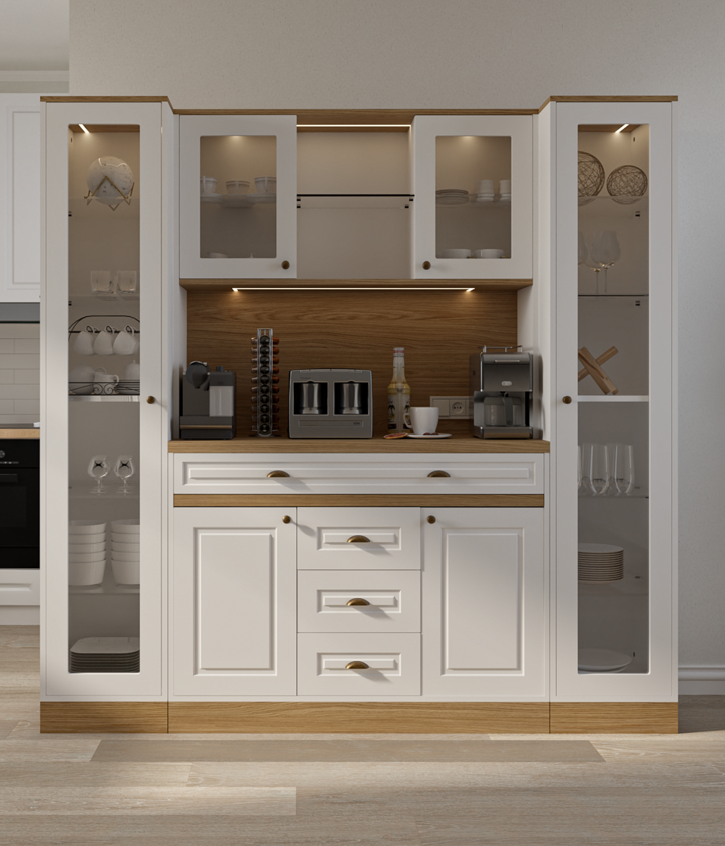 Çok Amaçlı DolapAvm 24Mikel Masalı Kahve Köşesi Led Aydınlatmalı %100 Mdf Ücretsiz Montaj 200*45*200