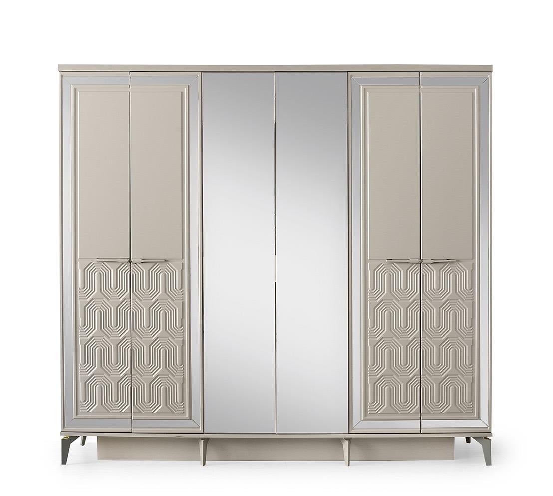 Dolap ve GardıropAvm 24Dresden Gardırop-mdf-kum Beji-230x58x210cm-6 Kapak-aynalı Kapak-ücretsiz Nakliye Ve Montaj
