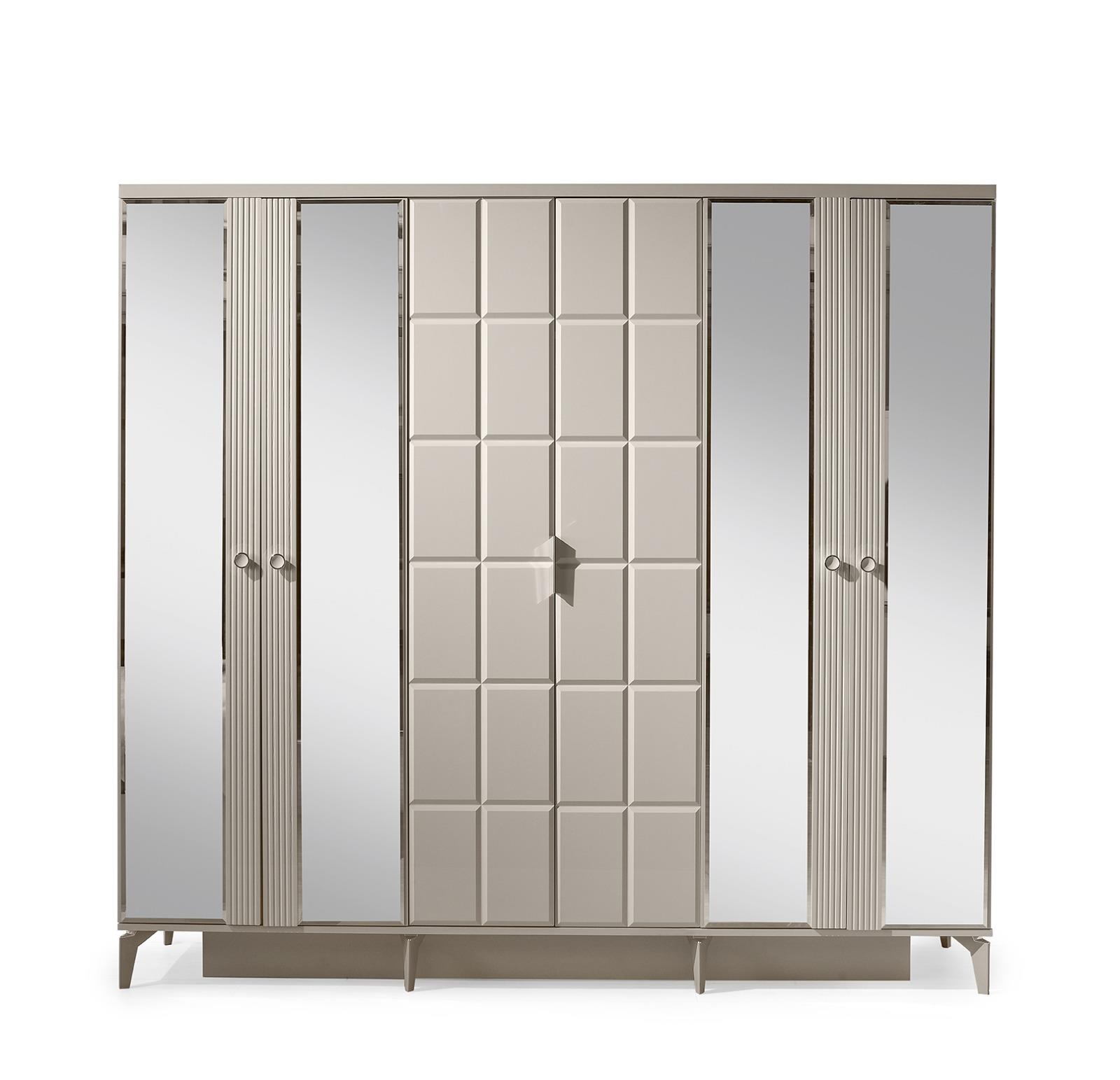 Dolap ve GardıropAvm 24Paris Gardırop-mdf-kum Beji-230x58x210cm-6 Kapak-aynalı Kapak-ücretsiz Nakliye Ve Montaj
