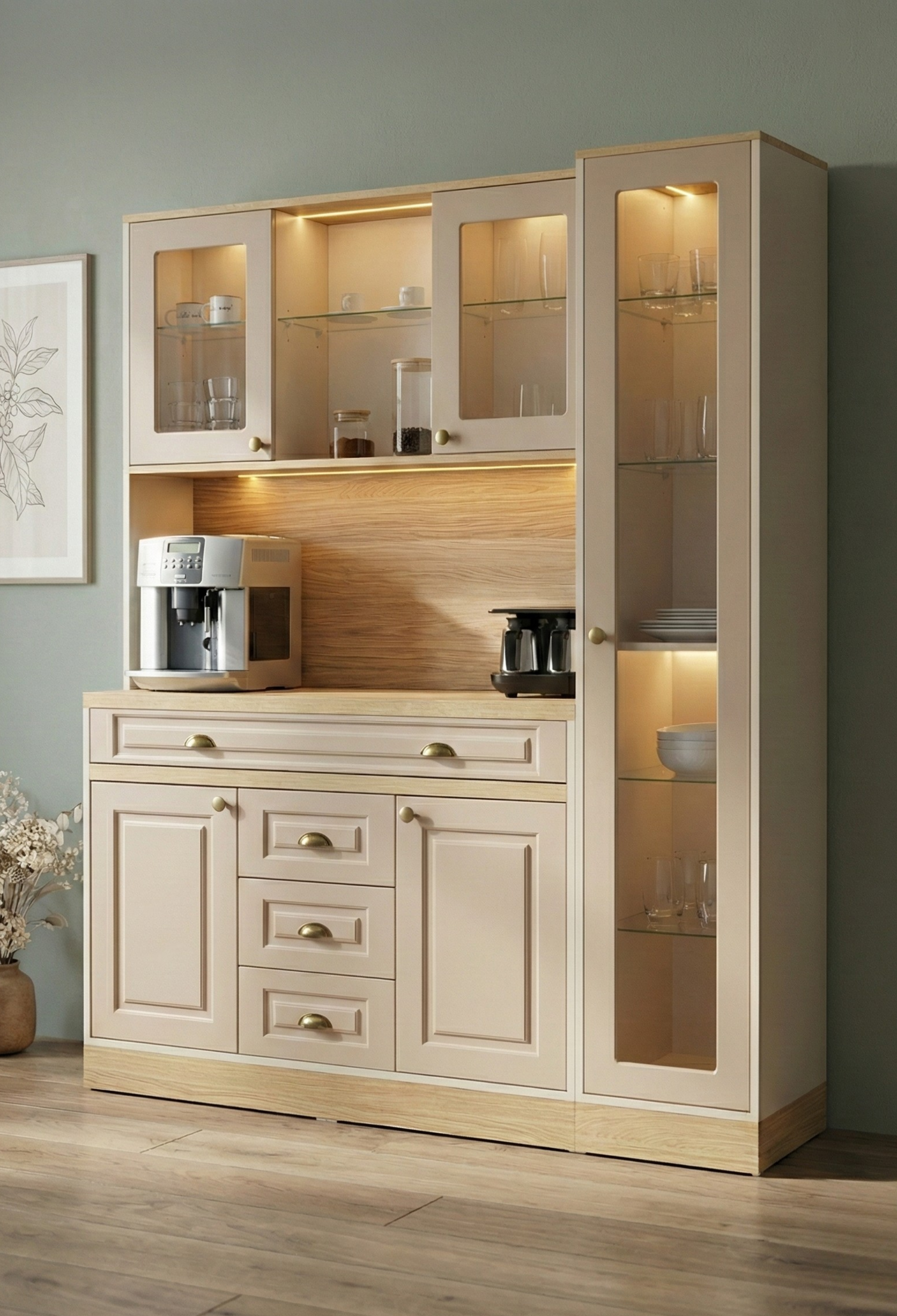 Kahve KöşesiAvm 24Mikel Masalı Meşe - Cappucino Kahve Köşesi Led Aydınlatmalı %100 Mdf Ücretsiz Montaj 160*45*200