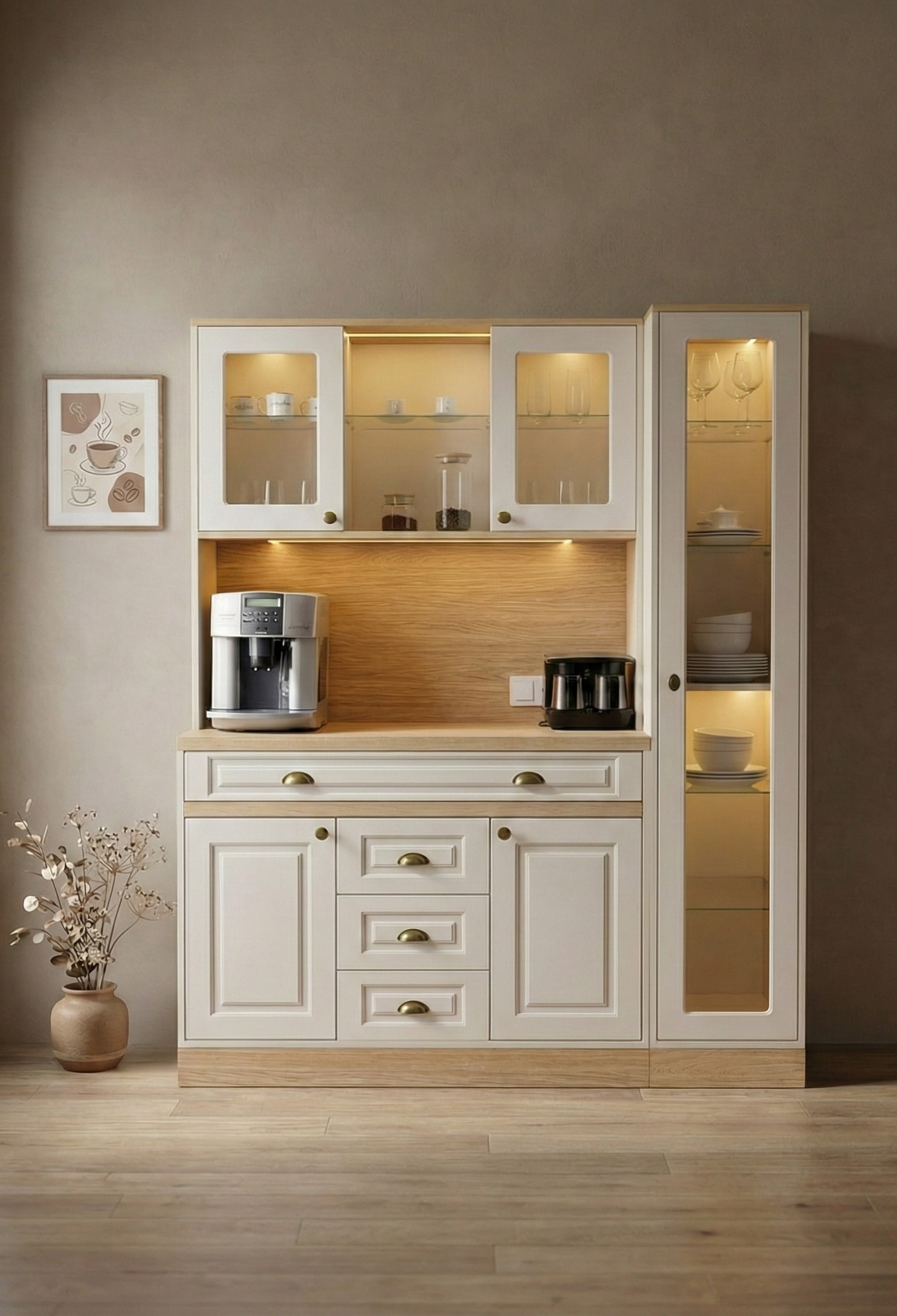 Kahve KöşesiAvm 24Mikel Masalı Meşe - Fildişi Kahve Köşesi Led Aydınlatmalı %100 Mdf Ücretsiz Montaj 160*45*200