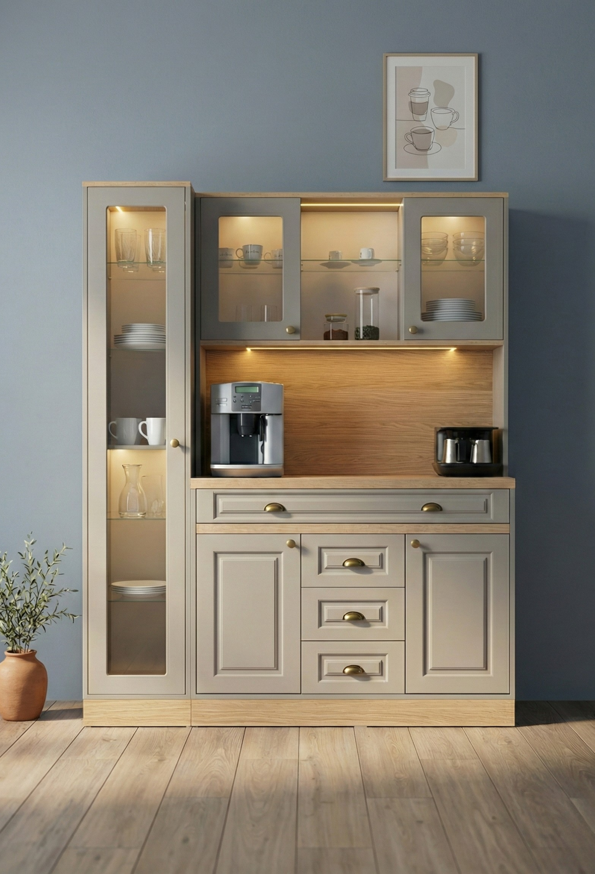 Kahve KöşesiAvm 24Mikel Masalı Meşe - Karamel Kahve Köşesi Led Aydınlatmalı %100 Mdf Ücretsiz Montaj 160*45*200