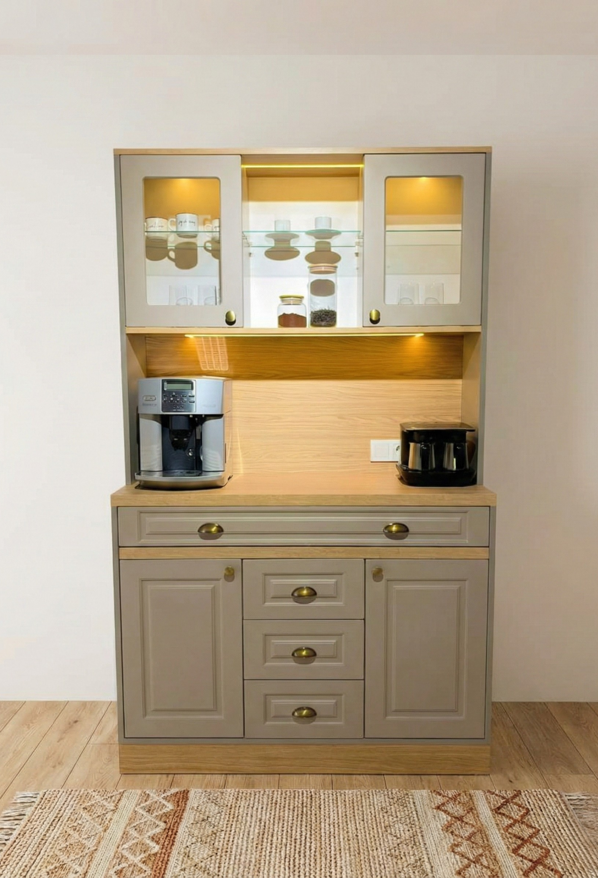 Kahve KöşesiAvm 24Mikel Masalı Meşe - Karamel Kahve Köşesi Led Aydınlatmalı %100 Mdf Ücretsiz Montaj 120*45*200