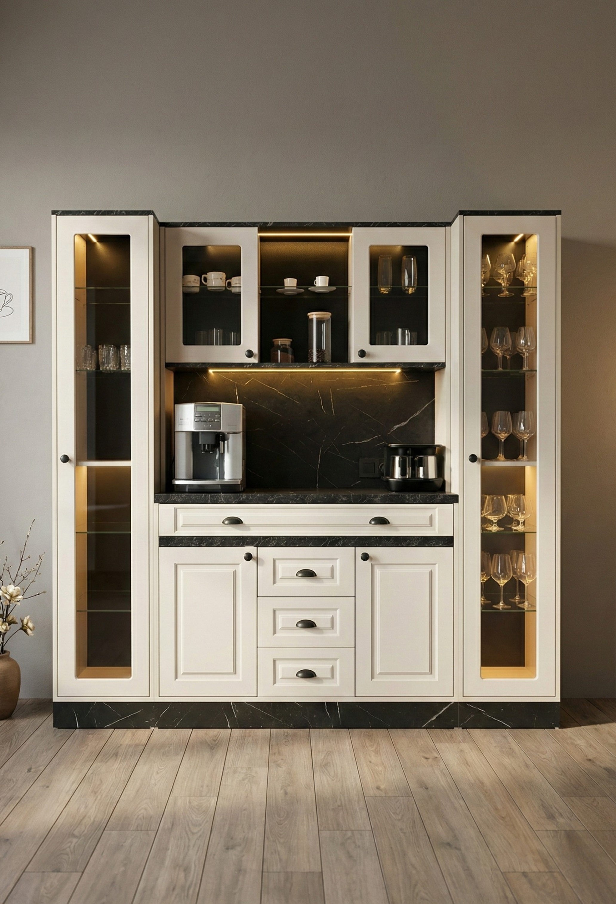 Kahve KöşesiAvm 24Mikel Masalı Siyah - Fildişi Kahve Köşesi Led Aydınlatmalı %100 Mdf Ücretsiz Montaj 200*45*200