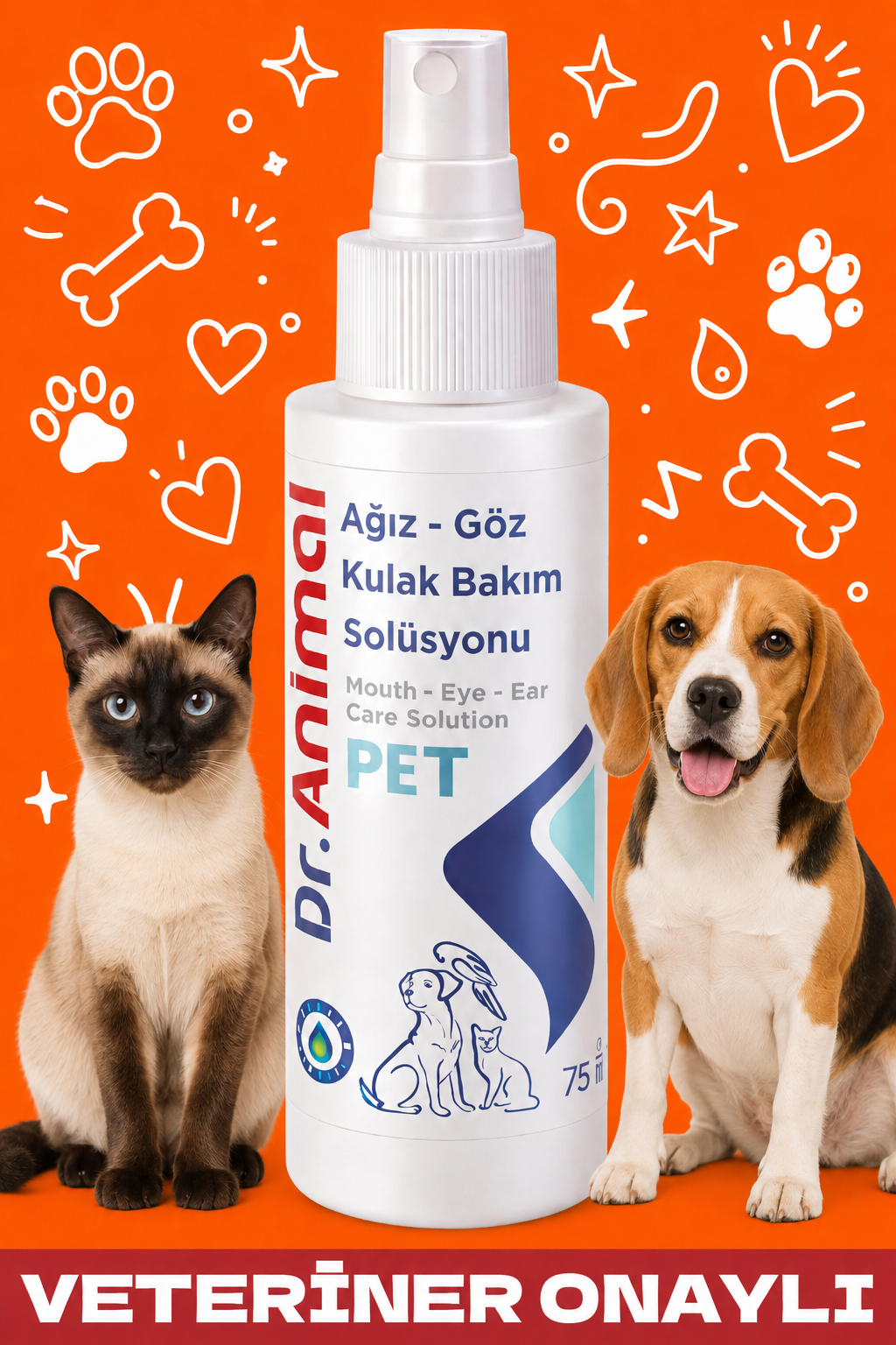 Ağız, Göz, Kulak, Deri, Tüy ve Yara Bakım Solüsyonu | Wound and Care Solution | 75 ML | Dr.Animal