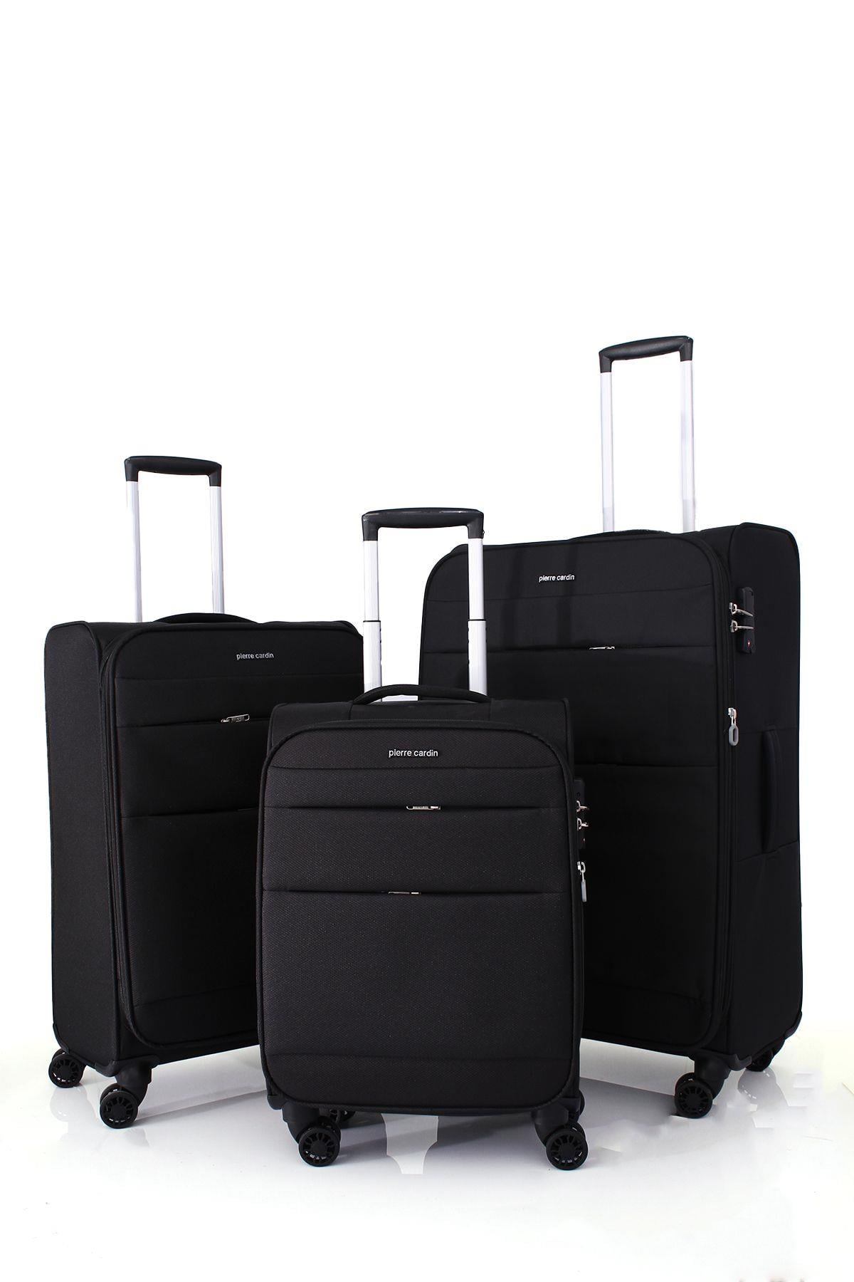 04PC4200 3'LÜ SET Ultra Light Hafif Lüx Kumaş Tekerlekli Valiz Siyah