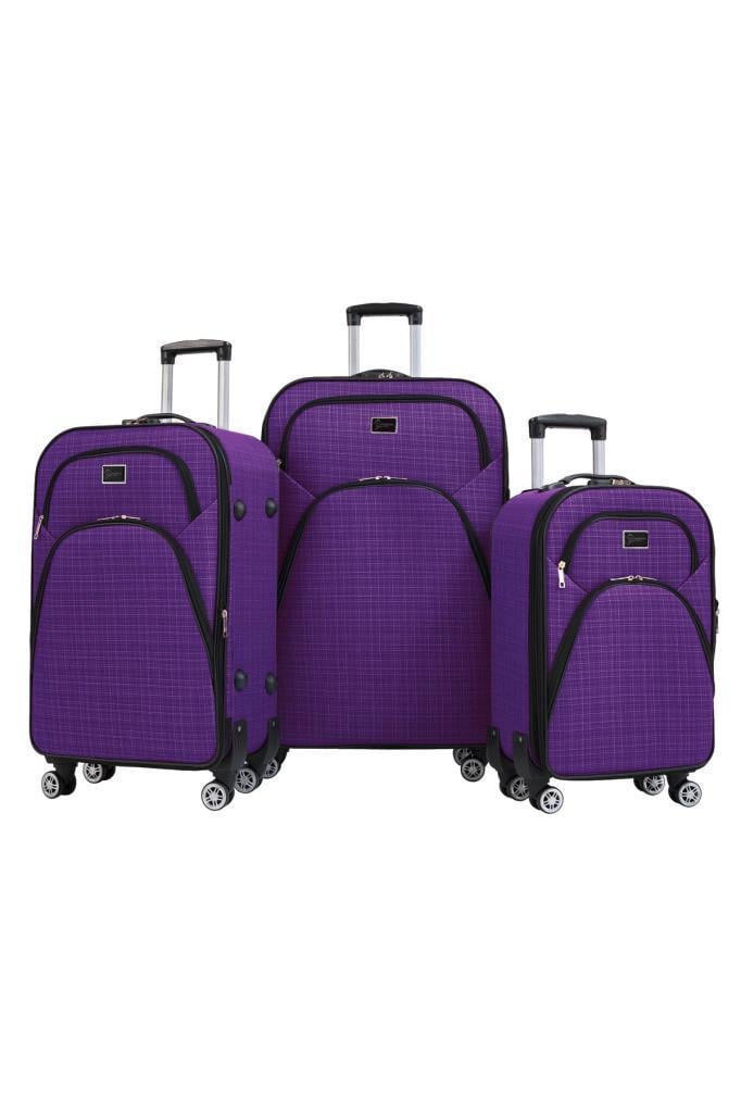 3'lü Valiz Seti 4 Teker Kumaş Valiz Mor 1081