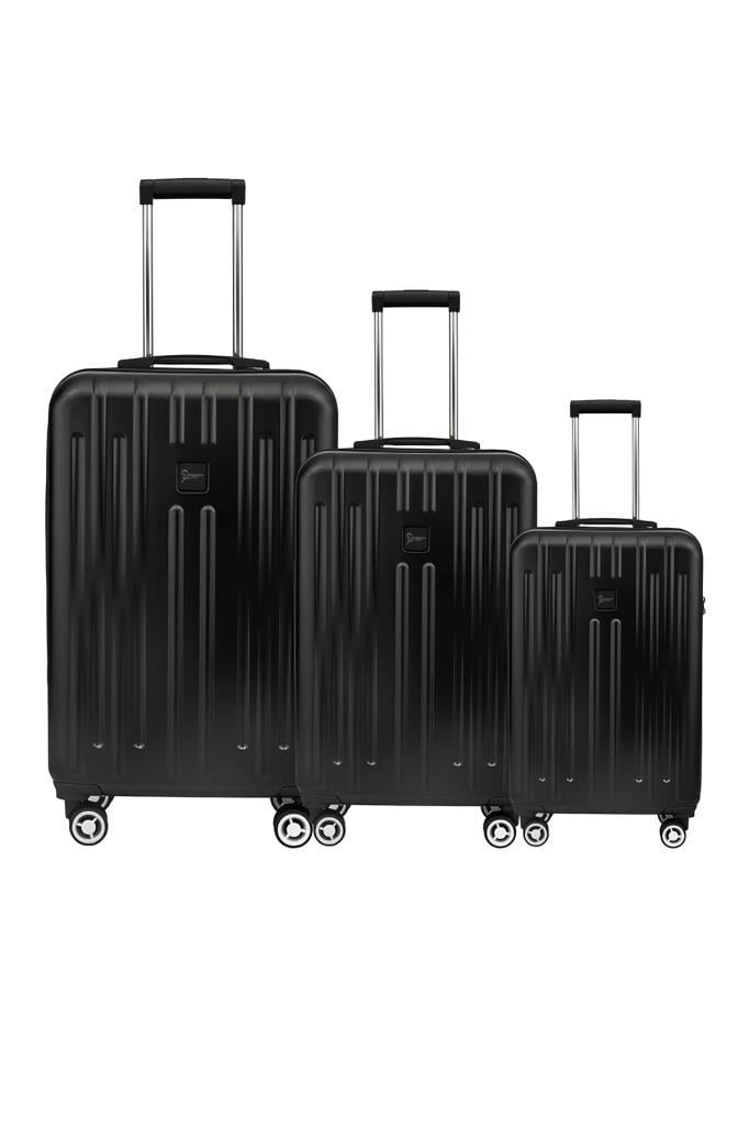 3'lü Valiz Seti Polikarbon Valiz 4x2 Teker Parlak Siyah 1810