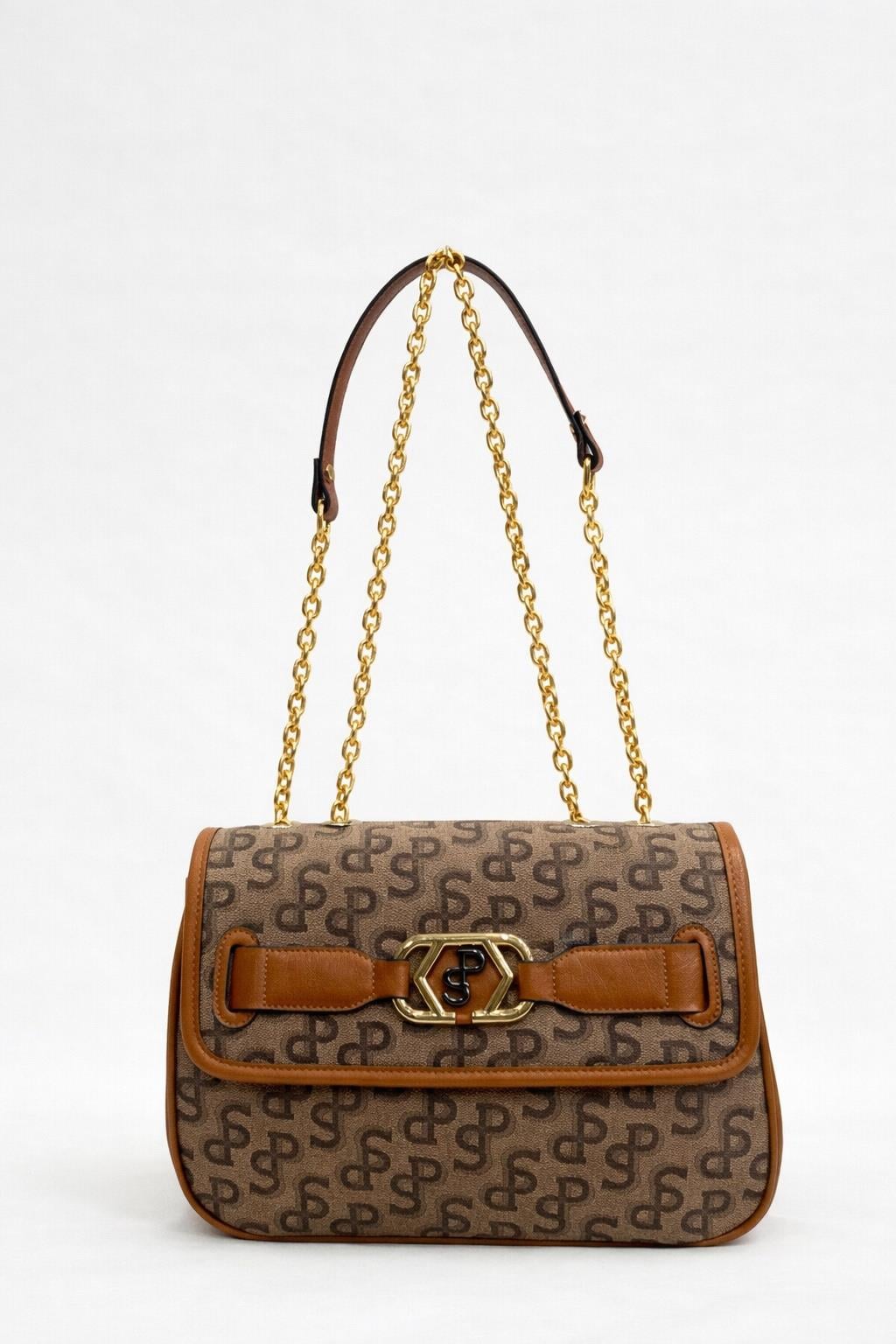 Silver Polo Çapraz Askılı Kadın Çanta Monogram Desenli Taba 1087