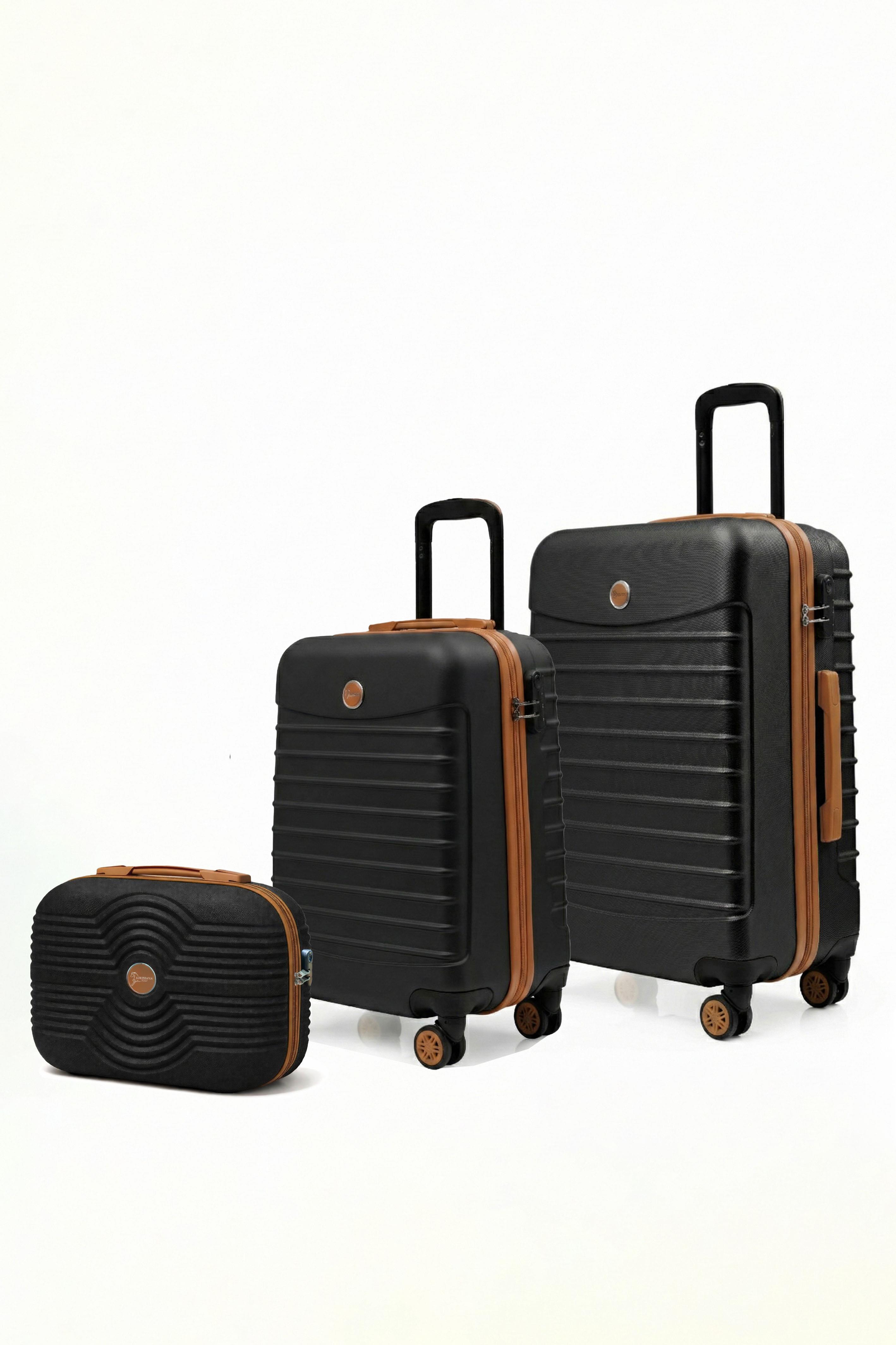 2'li Valiz Seti Orta Boy - Kabin Boy - Makyaj Siyah-Taba 1168