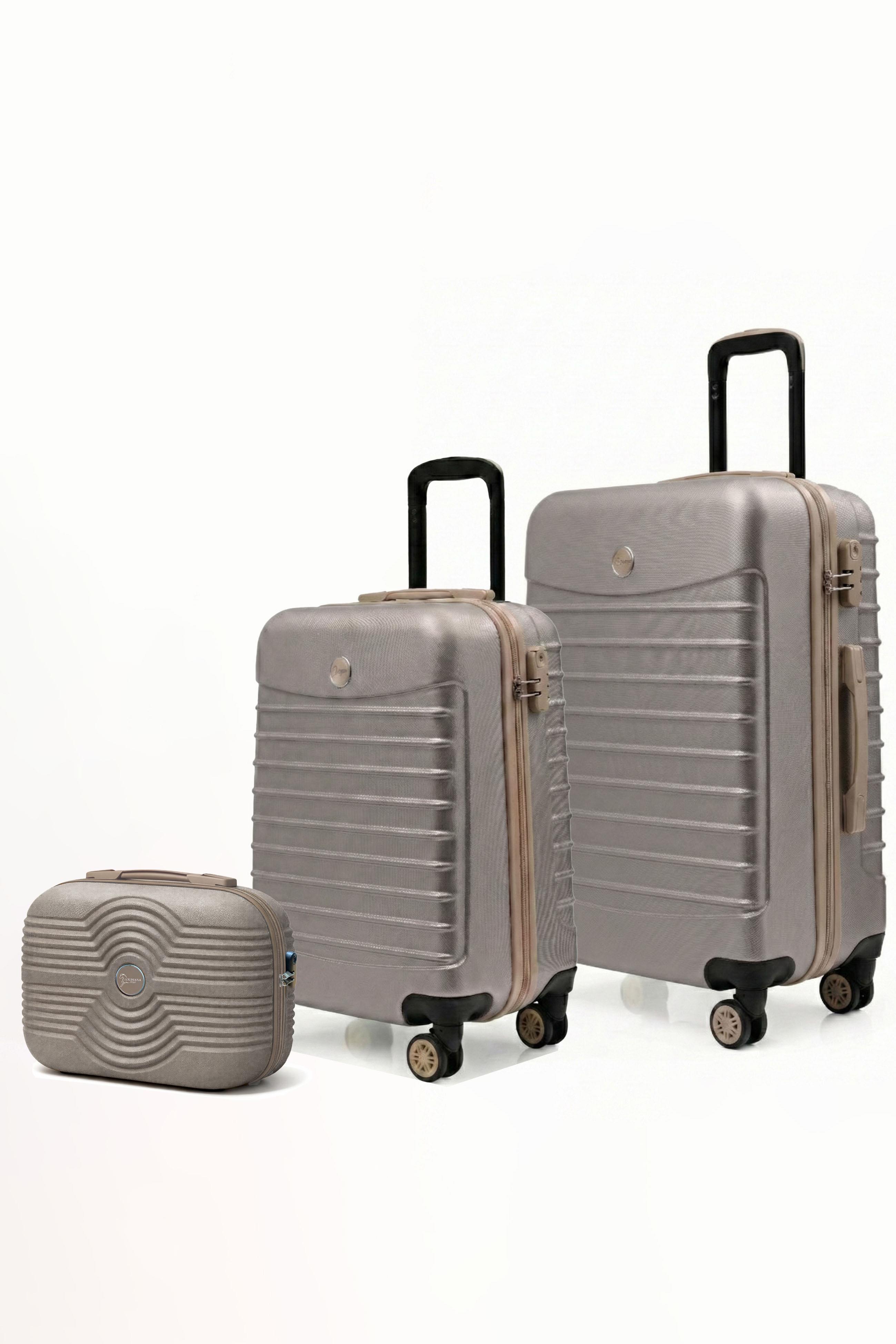 2'li Valiz Seti Orta Boy - Kabin Boy - Makyaj Taş-Bej 1168