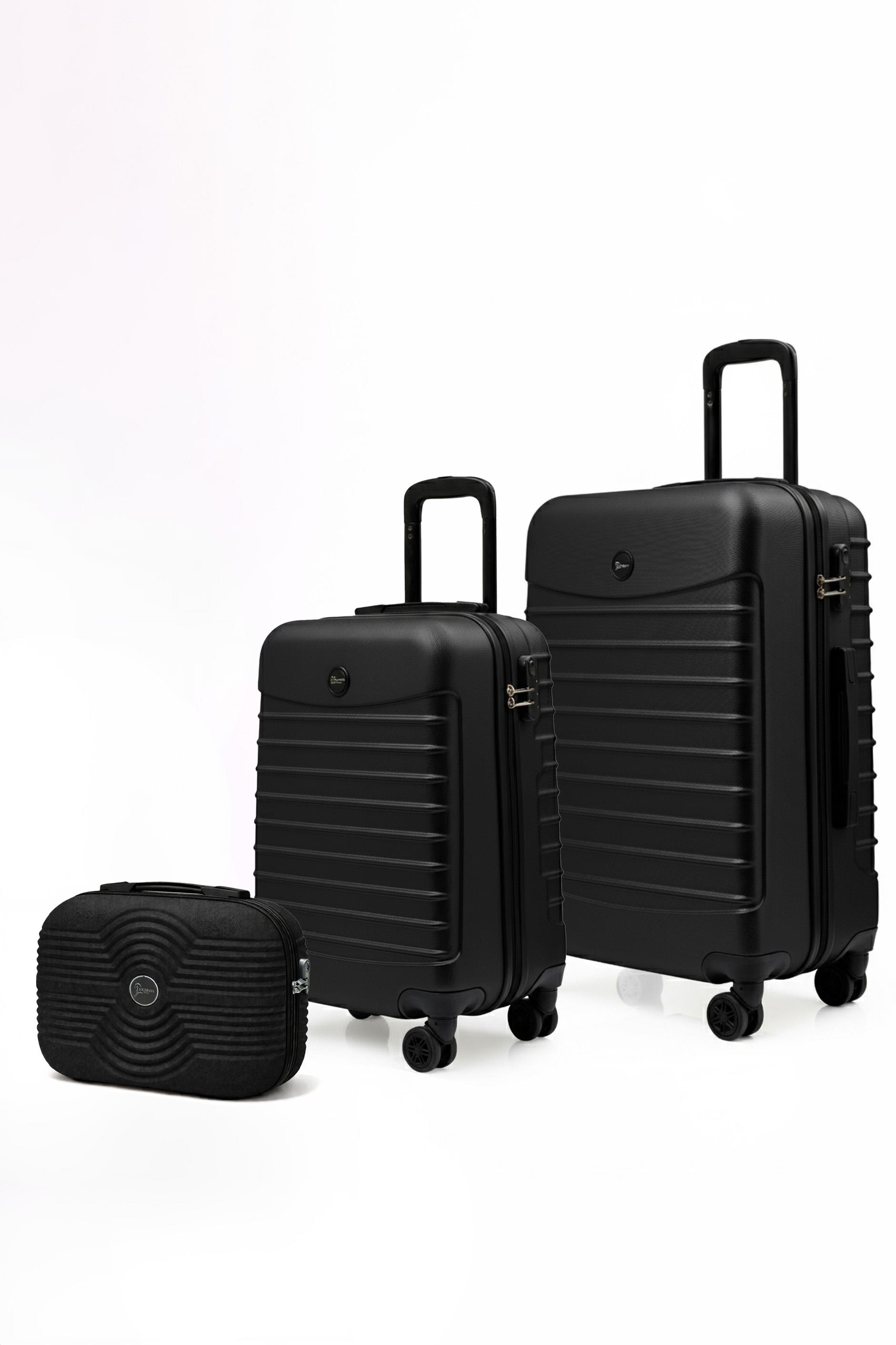 2'li Valiz Seti Orta Boy - Kabin Boy - Makyaj Siyah-Siyah 1168