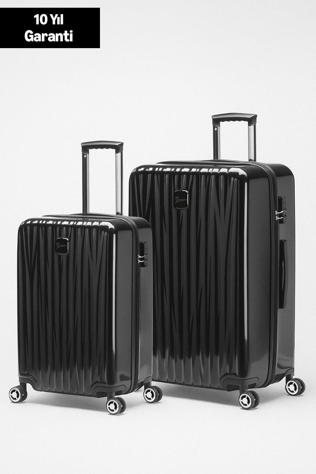 2'li Valiz Seti Polikarbon Orta Boy - Kabin Boy Valiz Siyah 1815