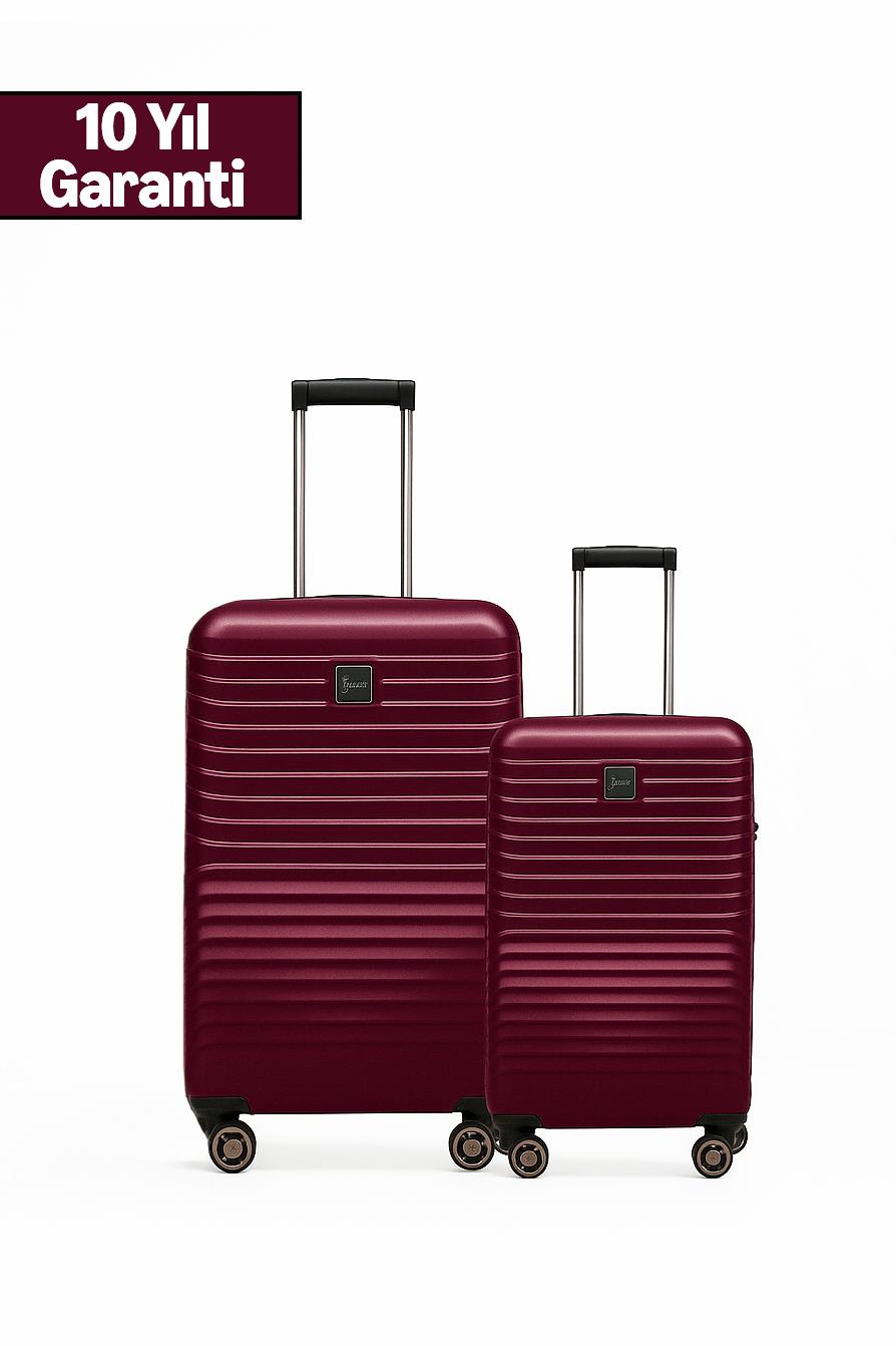 2'li Valiz Seti Polikarbon Orta Boy - Kabin Boy Valiz Bordo 1811