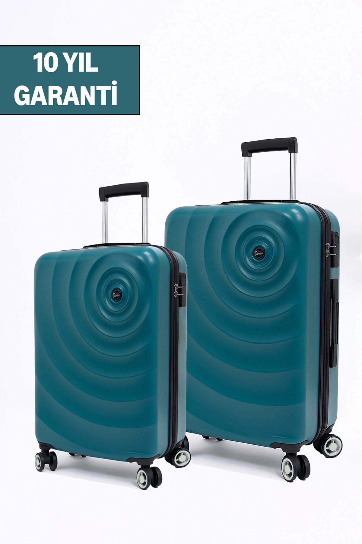 2'li Valiz Seti Polikarbon Orta Boy - Kabin Boy Valiz Petrol 1808